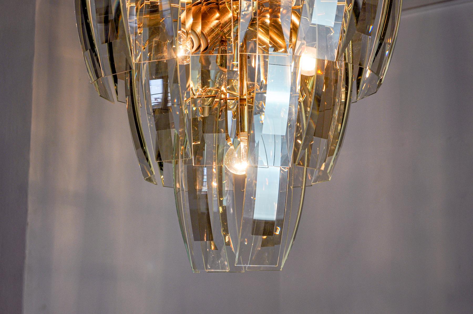 Crystal Black Veca 3-tier chandelier, Murano glass, Italy, 1970 For Sale