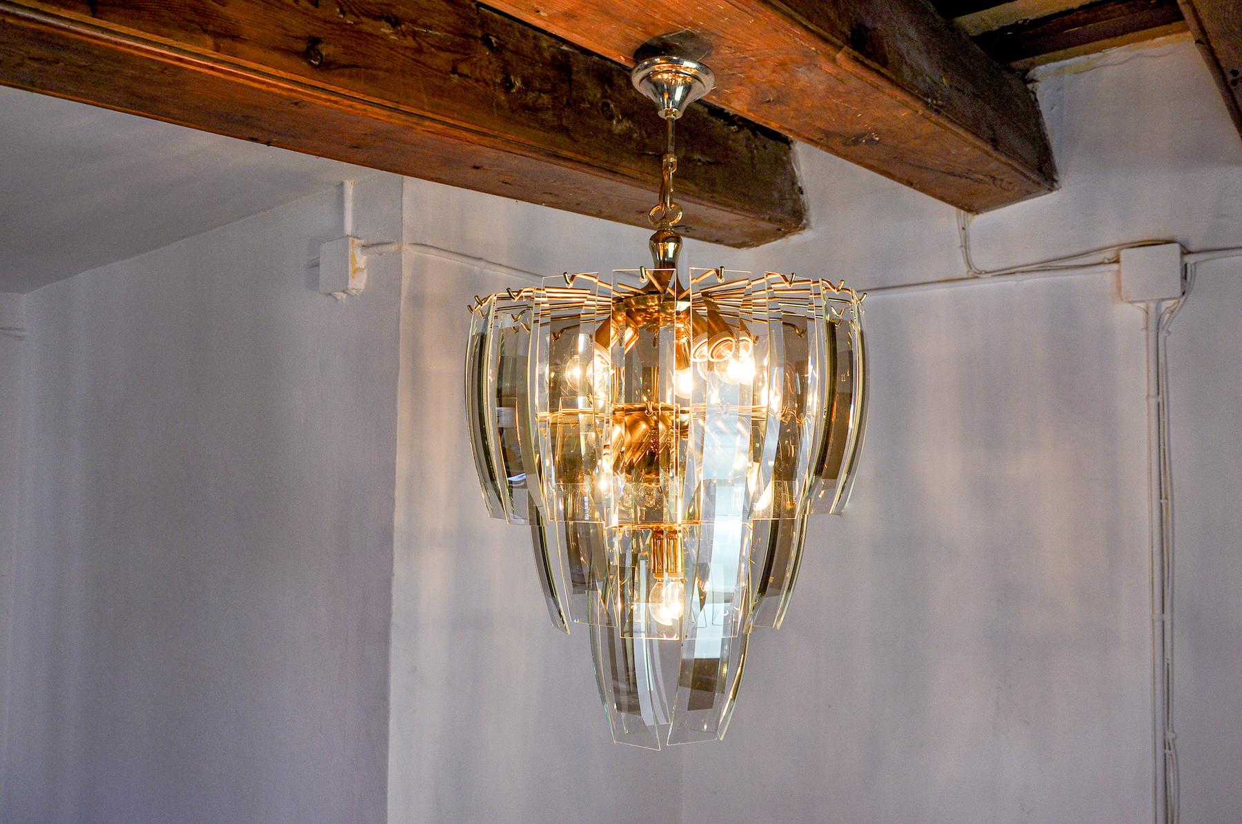 Black Veca 3-tier chandelier, Murano glass, Italy, 1970 For Sale 1