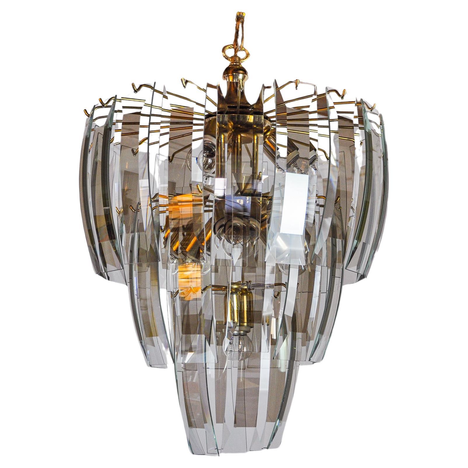Schwarzer 3-stöckiger Veca-Kronleuchter, Murano-Glas, Italien, 1970
