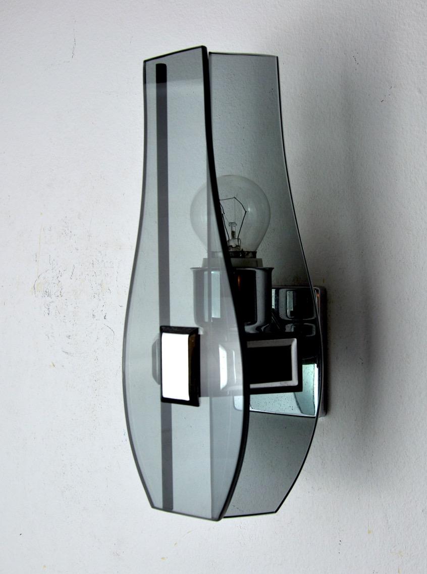 Hollywood Regency Black Veca Wall Lamp, Cut Murano Glass, Italy, 1970 For Sale