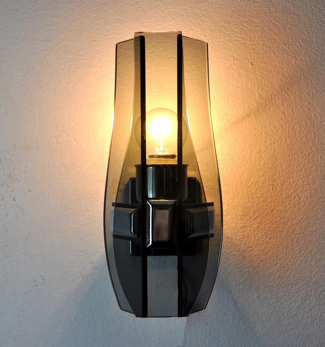 Black Veca Wall Lamp, Cut Murano Glass, Italy, 1970 In Good Condition For Sale In BARCELONA, ES