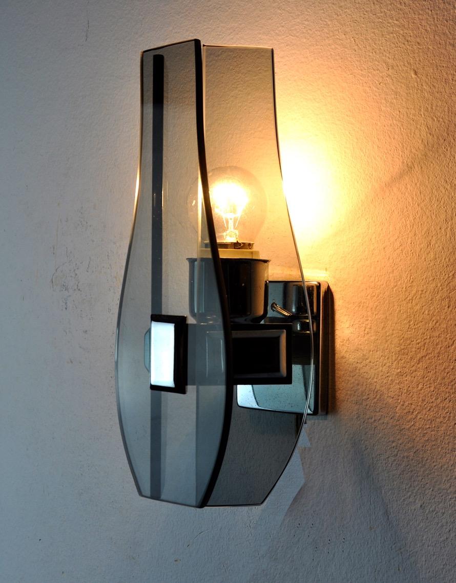 Late 20th Century Black Veca Wall Lamp, Cut Murano Glass, Italy, 1970 For Sale