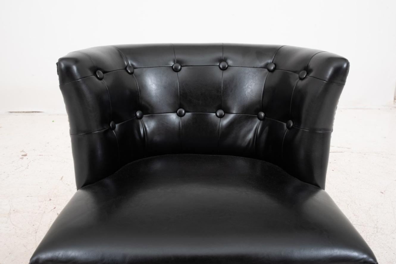 Neoclassical Black Vegan Leather Upholstered Lounge Chair For Sale