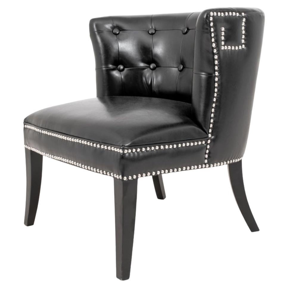 Black Vegan Leather Upholstered Lounge Chair For Sale
