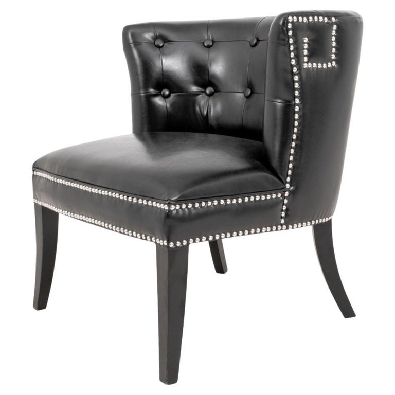 Black Vegan Leather Upholstered Lounge Chair For Sale at 1stDibs