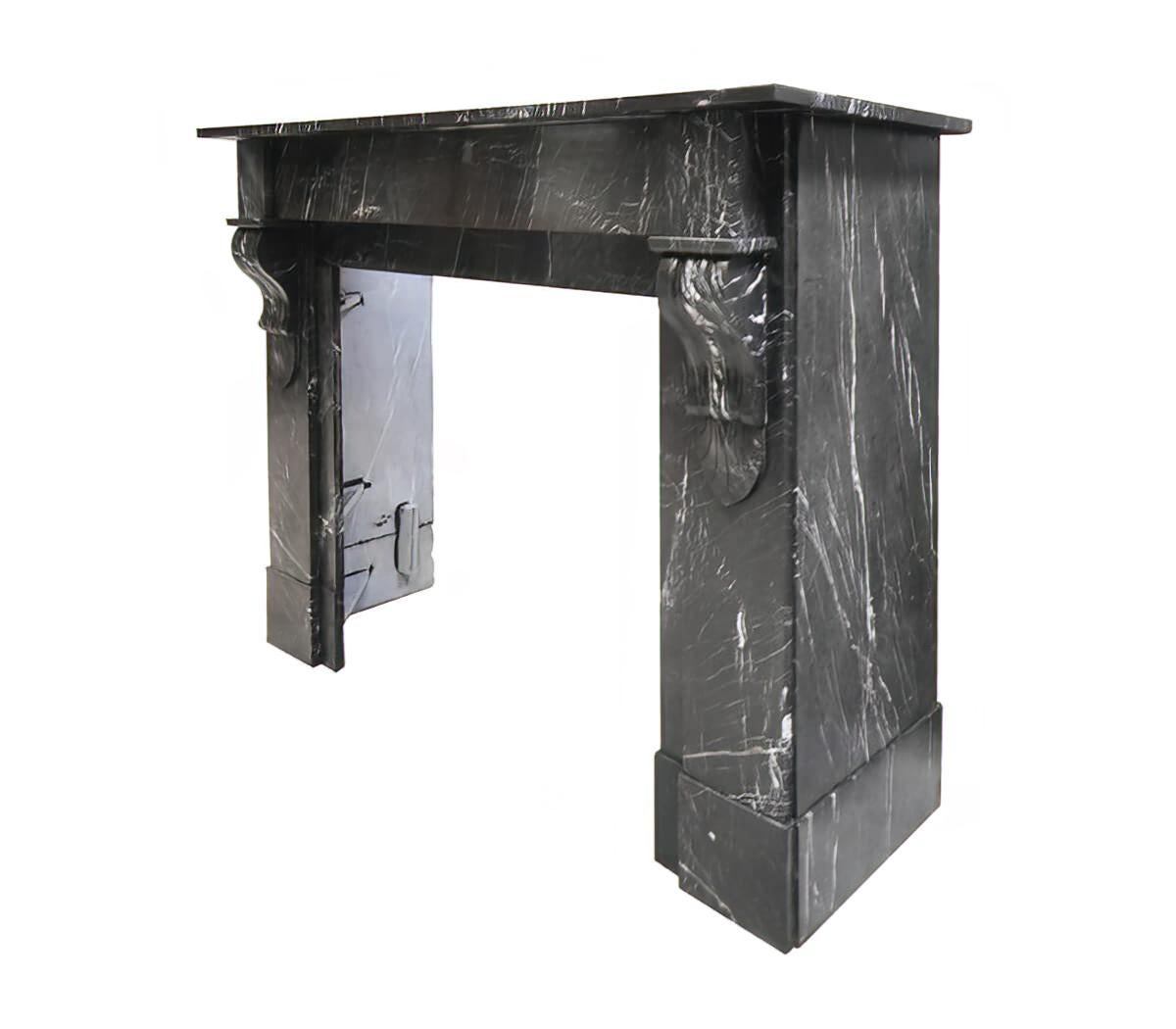 Early 20th Century Black-veined marble Modillion fireplace mantel early 20th Century For Sale