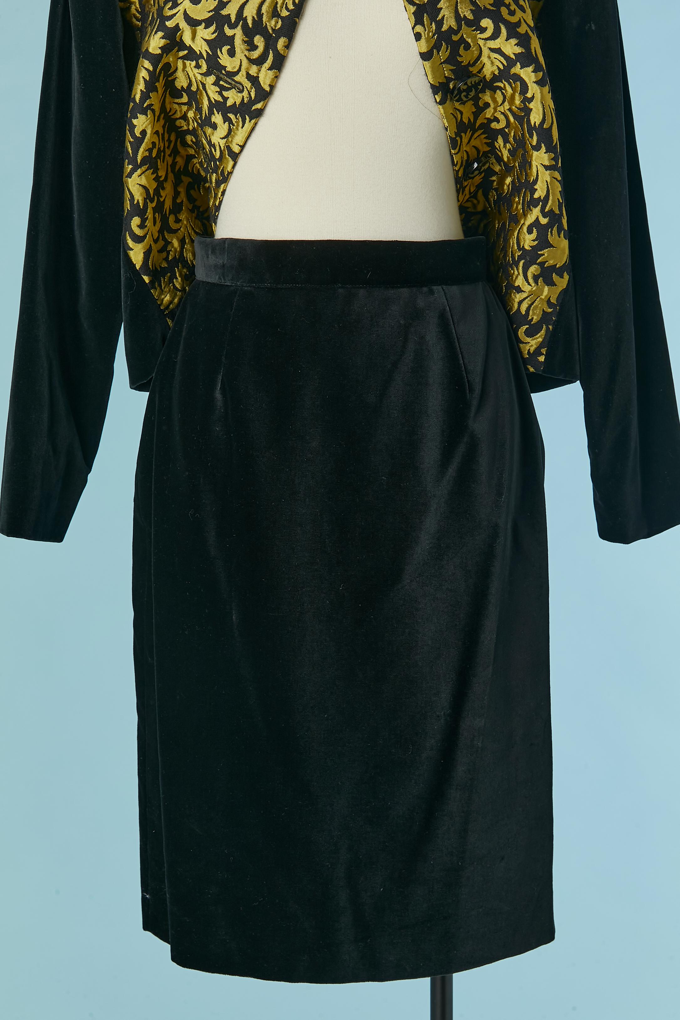 Black velvet and brocade skirt-suit Yves Saint Laurent Variation Winter 1990 For Sale 4