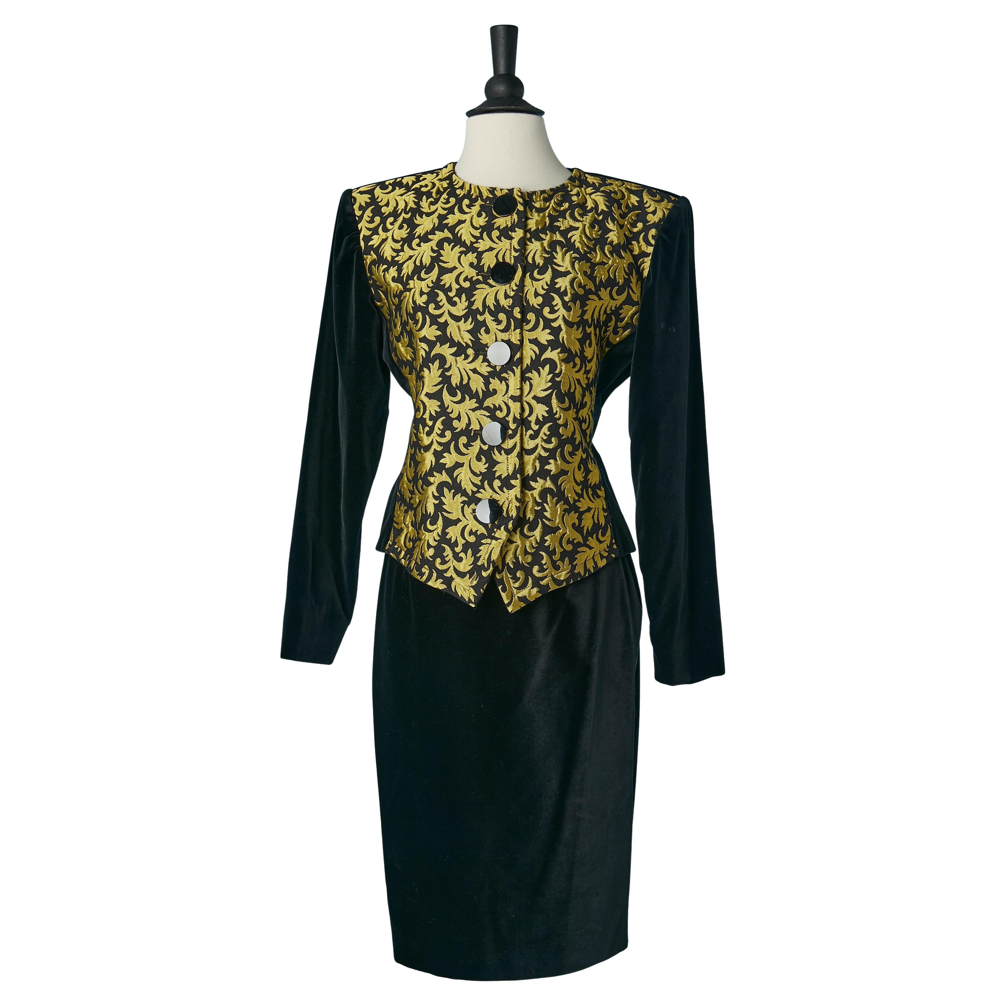 Black velvet and brocade skirt-suit Yves Saint Laurent Variation Winter 1990 For Sale