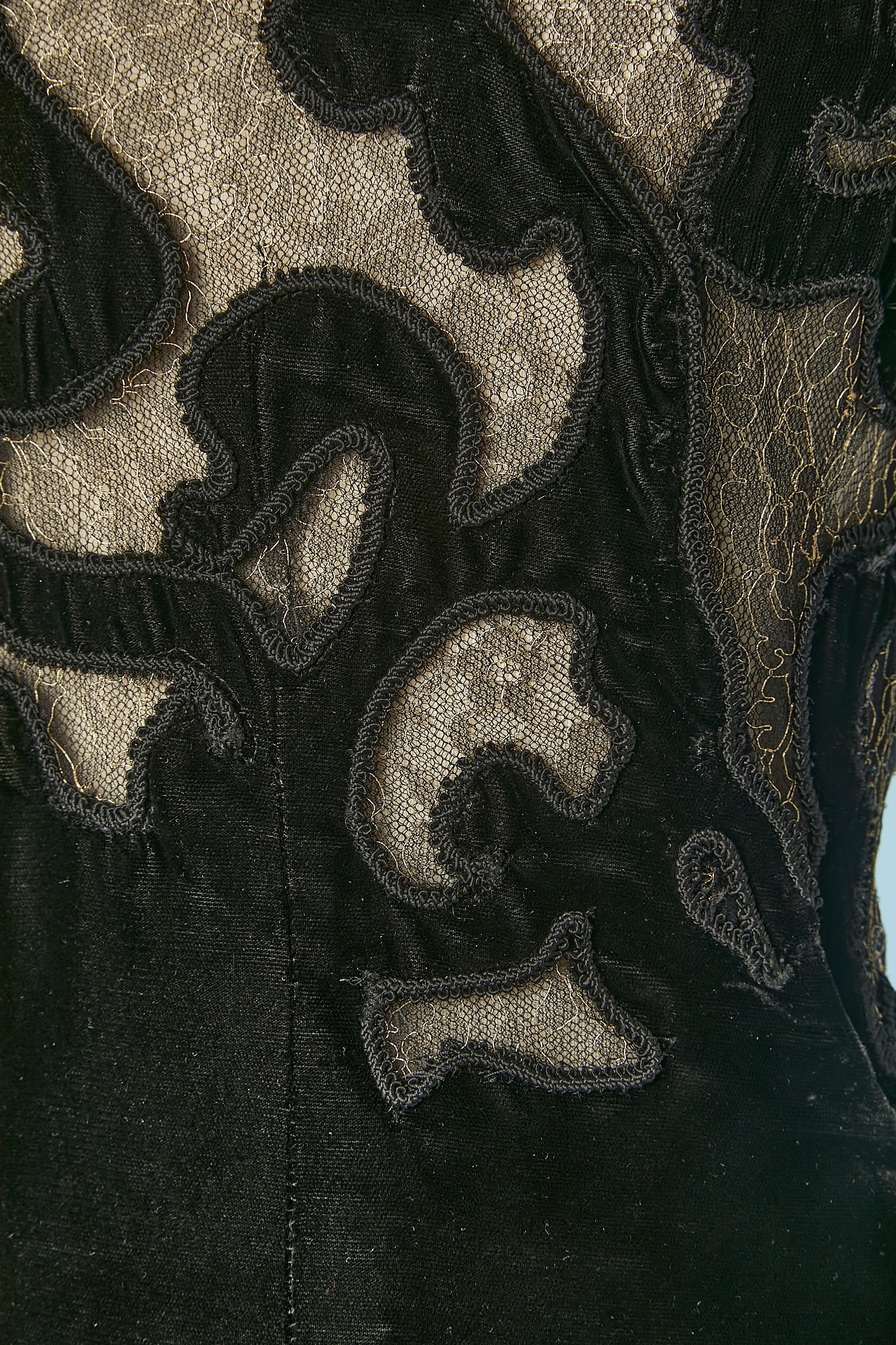 Black velvet and gold lace evening dress Lecoanet Hémant  In Excellent Condition For Sale In Saint-Ouen-Sur-Seine, FR