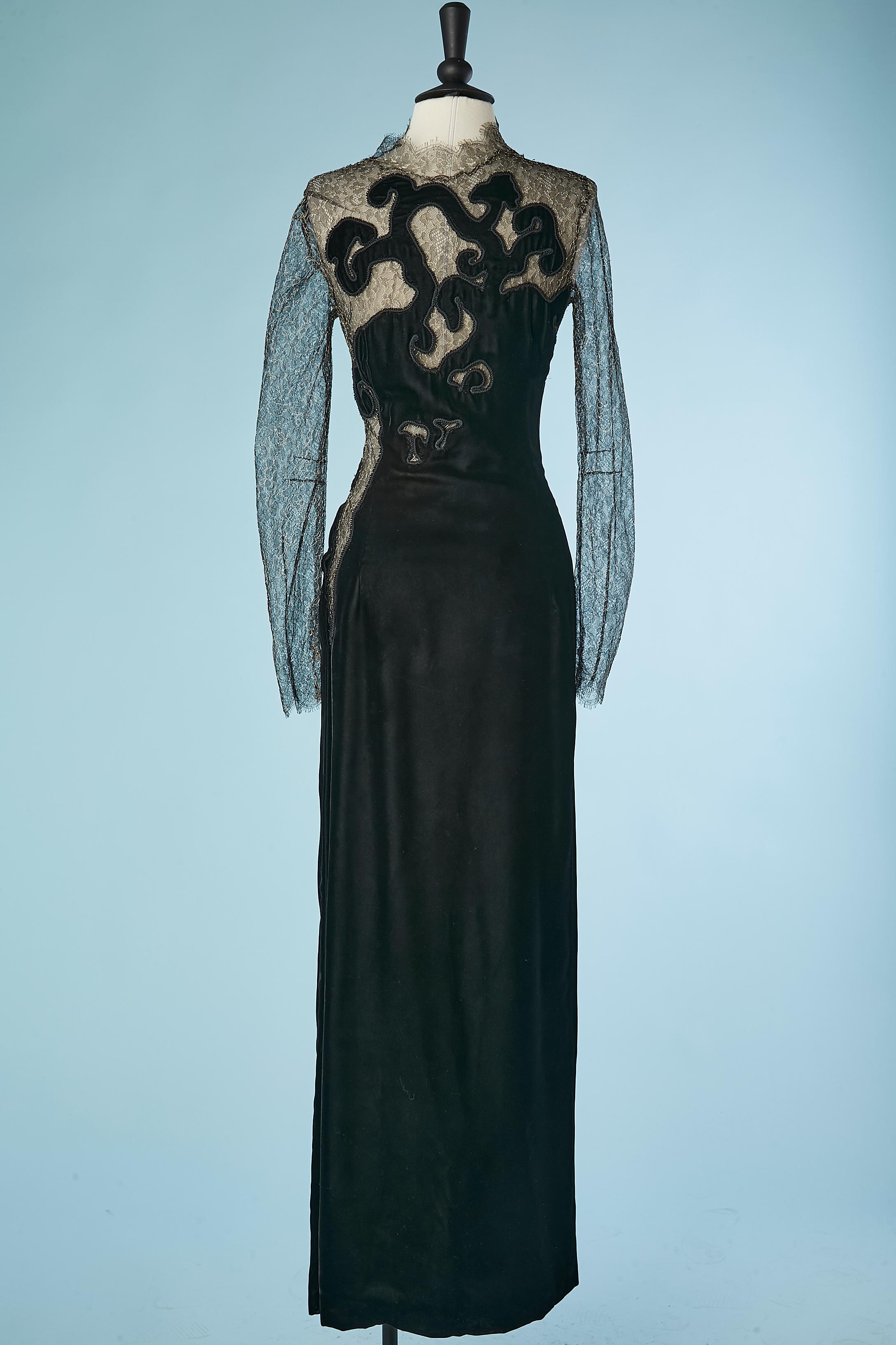 Black velvet and gold lace evening dress Lecoanet Hémant For Sale 2