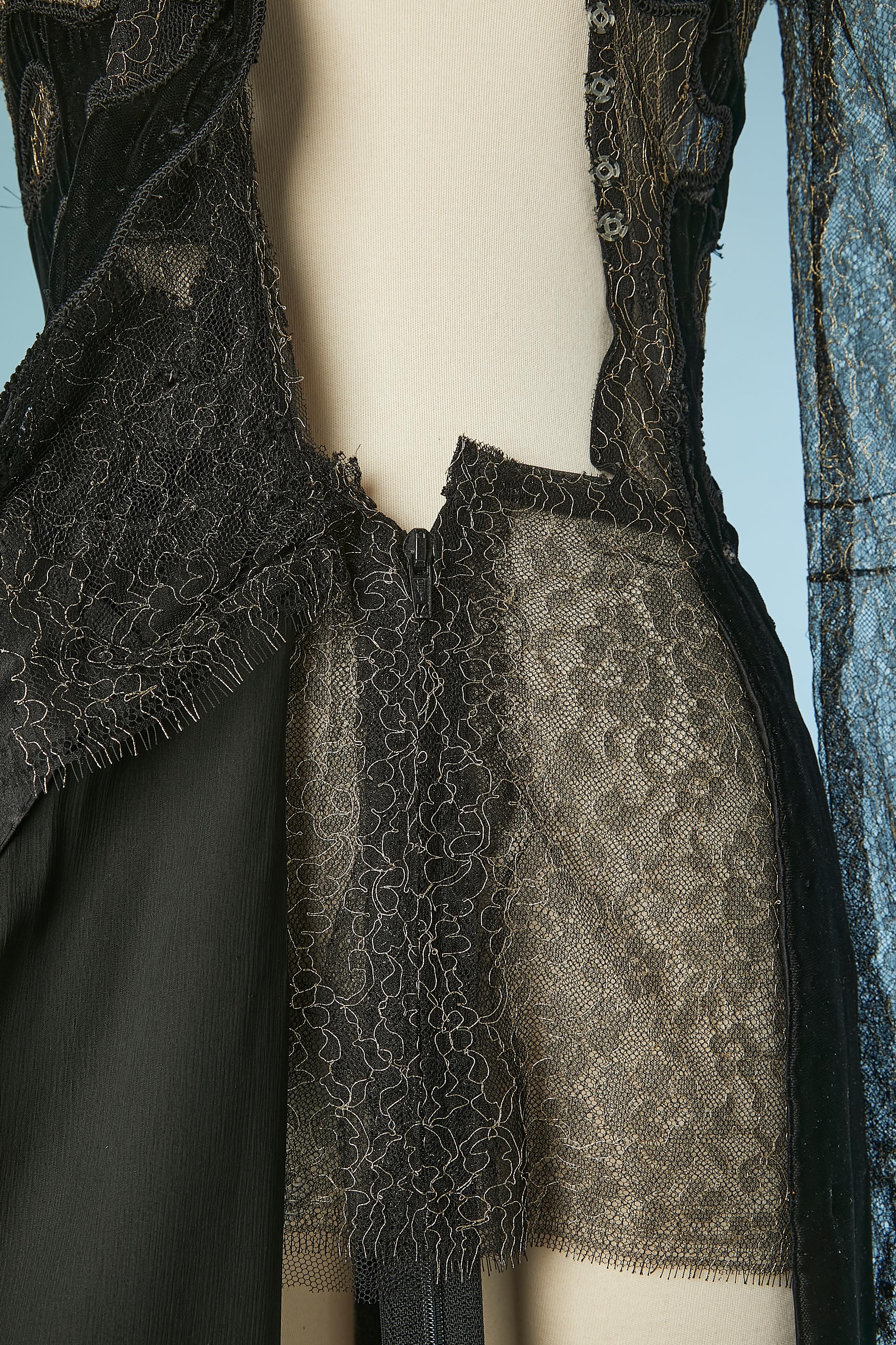 Black velvet and gold lace evening dress Lecoanet Hémant  For Sale 3