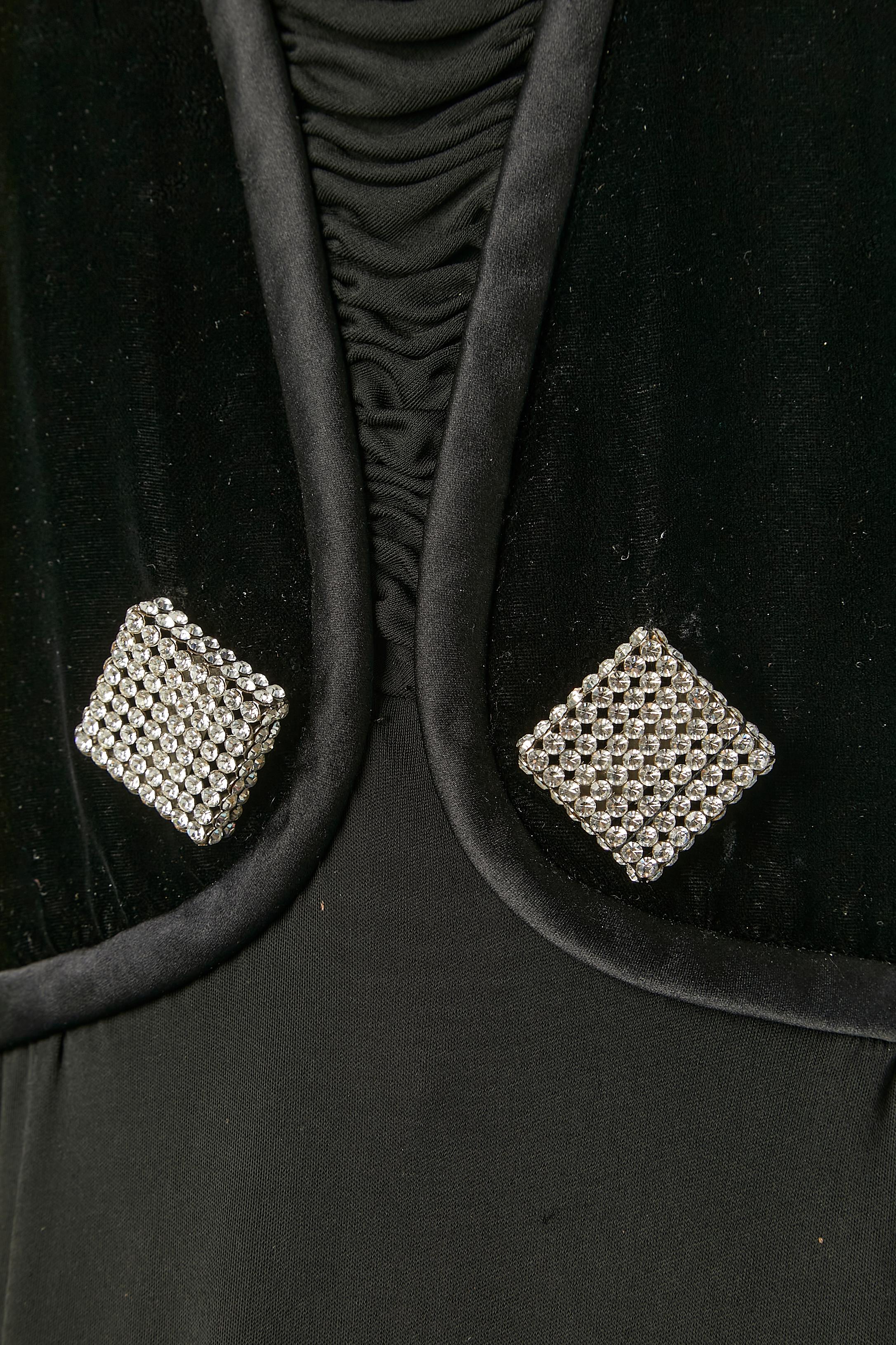 Black velvet and jersey evening dress with rhinestone  Valentino Boutique In Excellent Condition For Sale In Saint-Ouen-Sur-Seine, FR