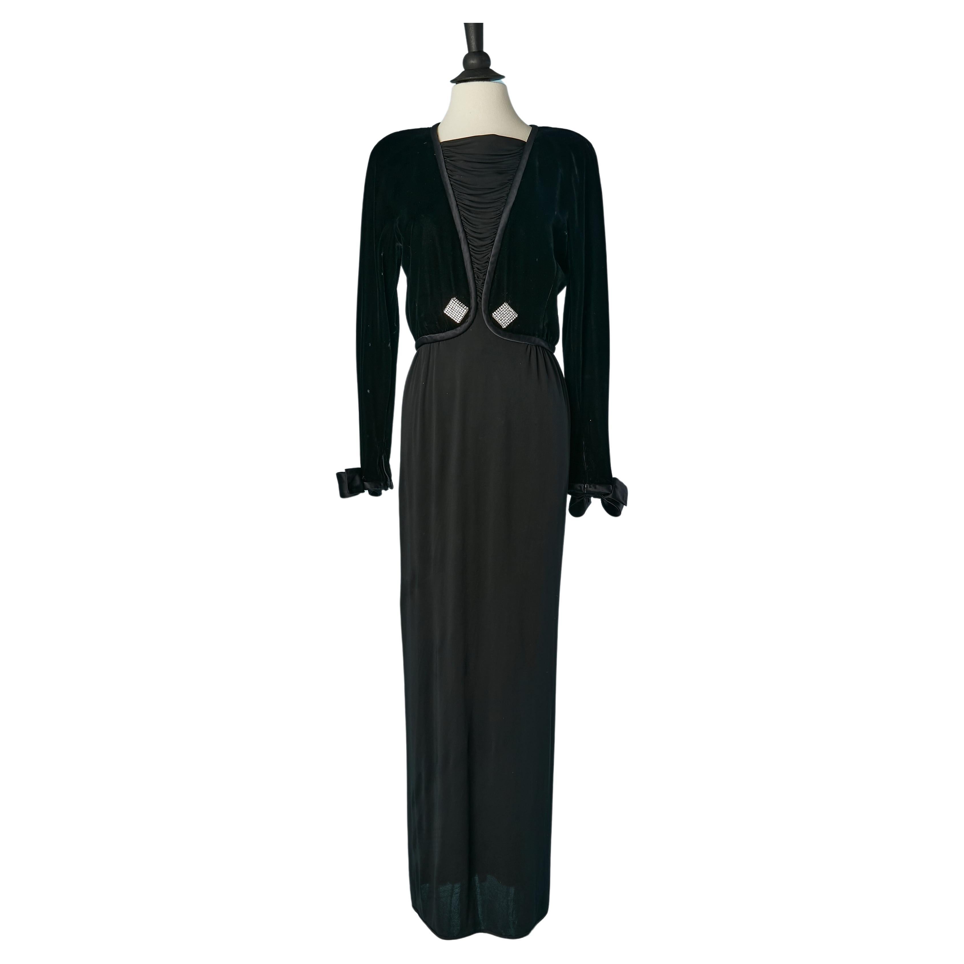 Black velvet and jersey evening dress with rhinestone  Valentino Boutique For Sale
