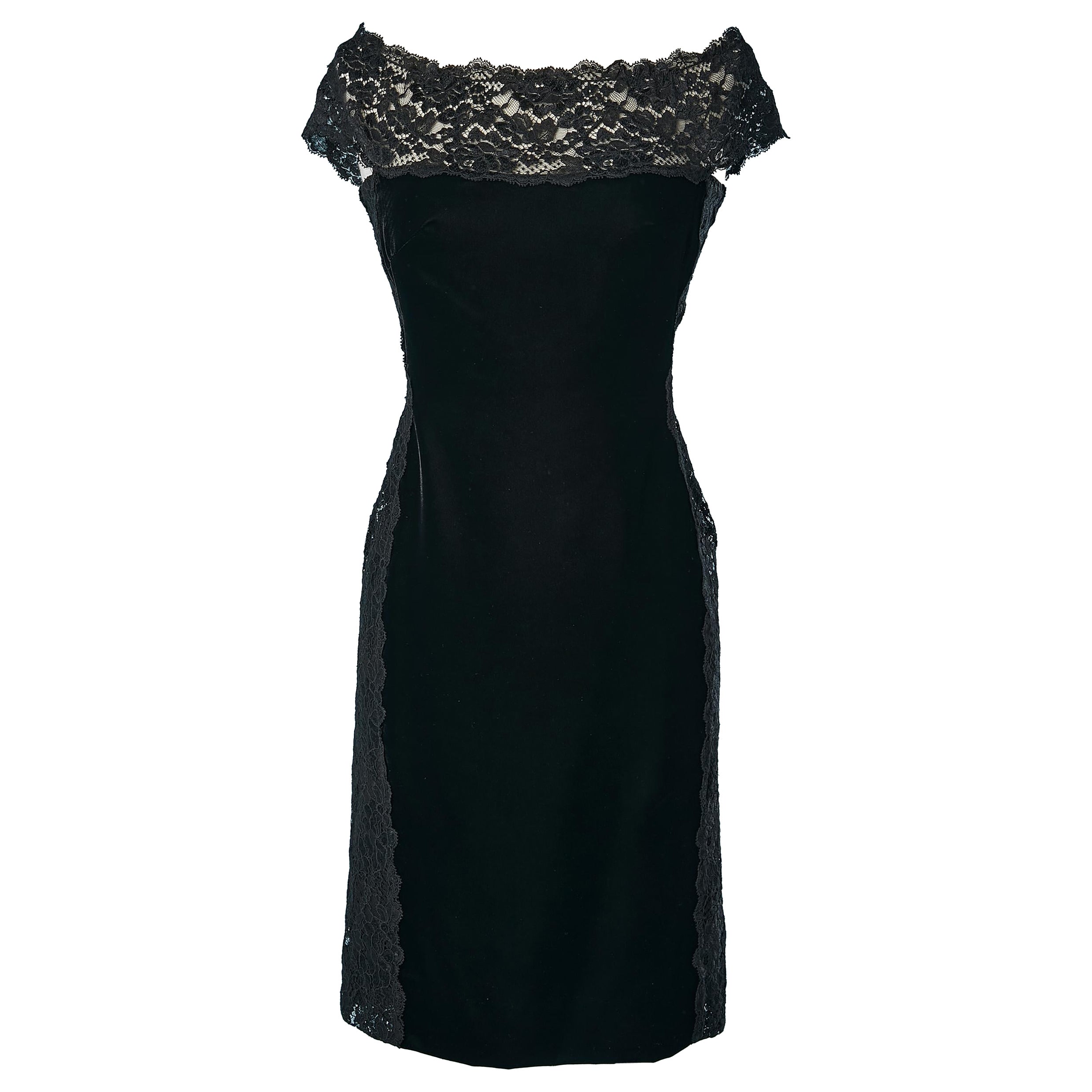 Schwarzes Cocktailkleid aus Samt und Spitze Loris Azzaro, ca. 1980er Jahre