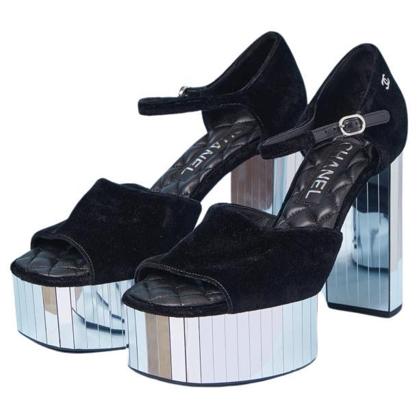 Sandalias de terciopelo negro y espejo plateforme CHANEL