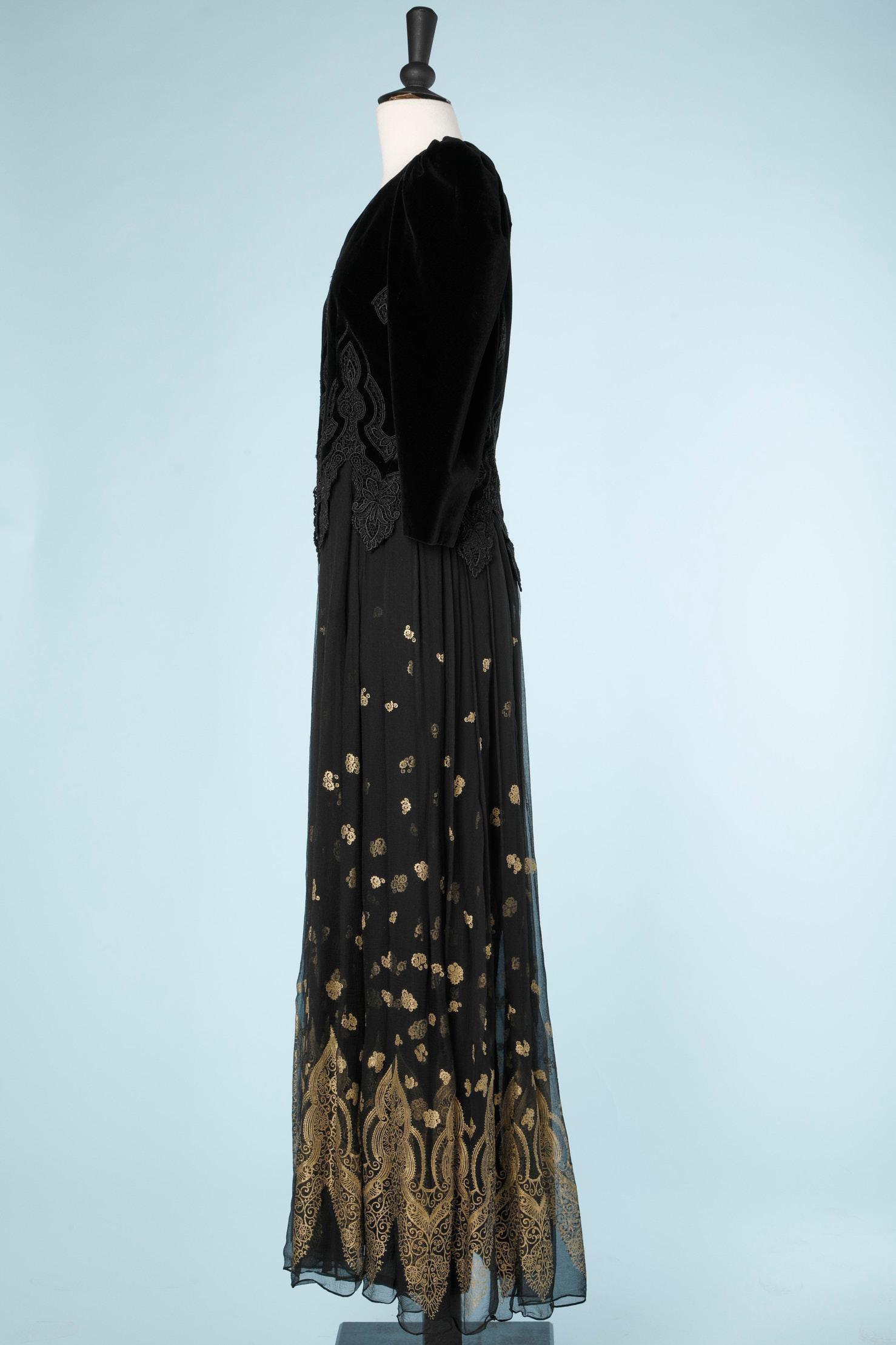 Black velvet and printed silk evening dress Zandra by Zandra Rhodes Circa 1978 1