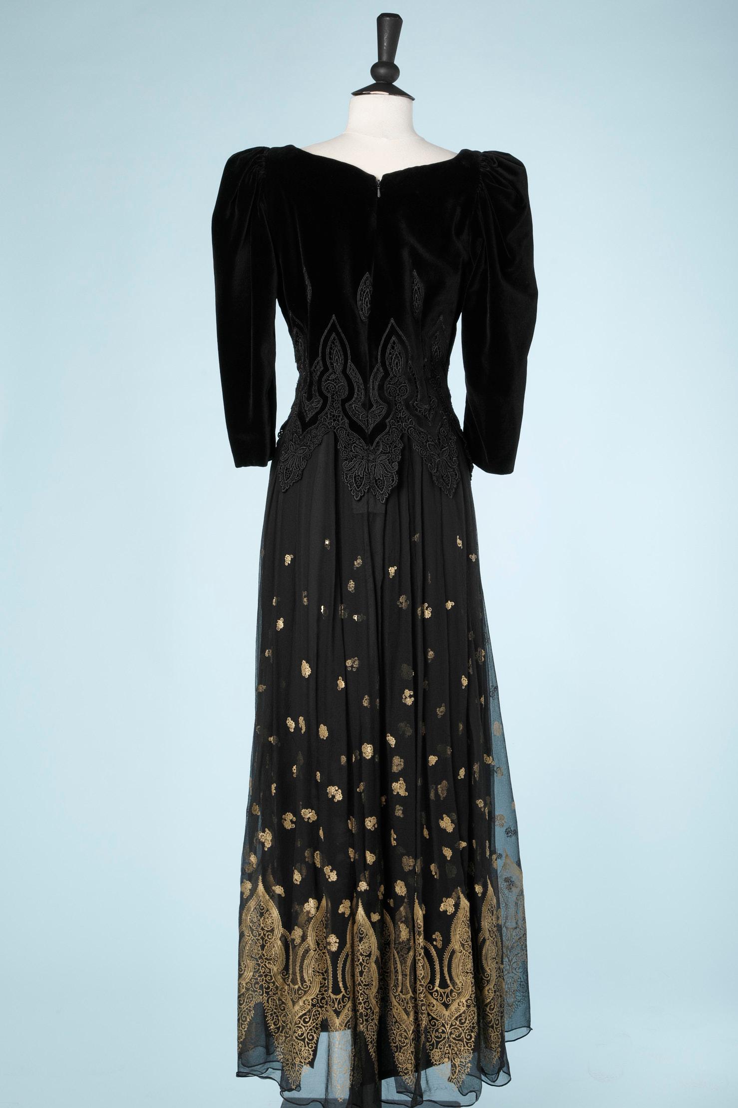 Black velvet and printed silk evening dress Zandra by Zandra Rhodes Circa 1978 2