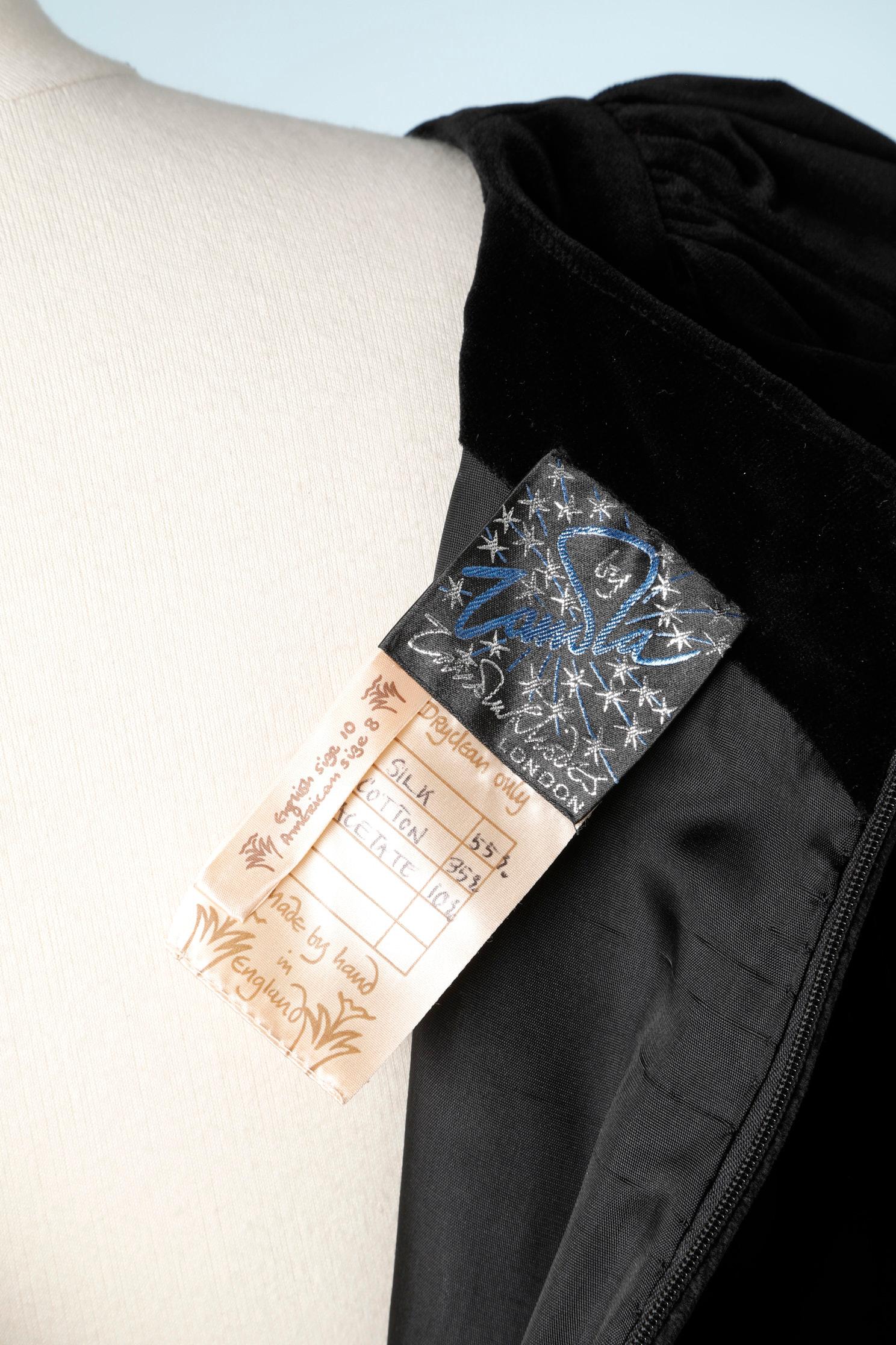 Black velvet and printed silk evening dress Zandra by Zandra Rhodes Circa 1978 3