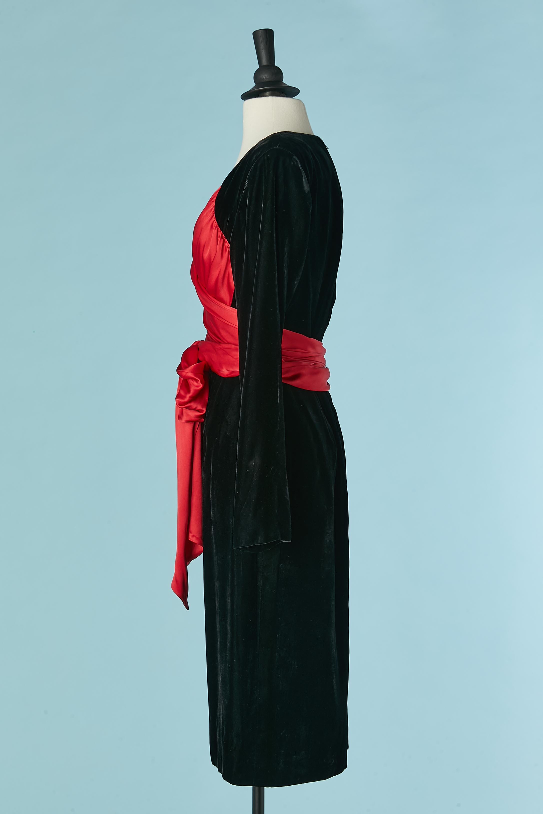 Women's Black velvet and red silk satin bust LANVIN For Sale