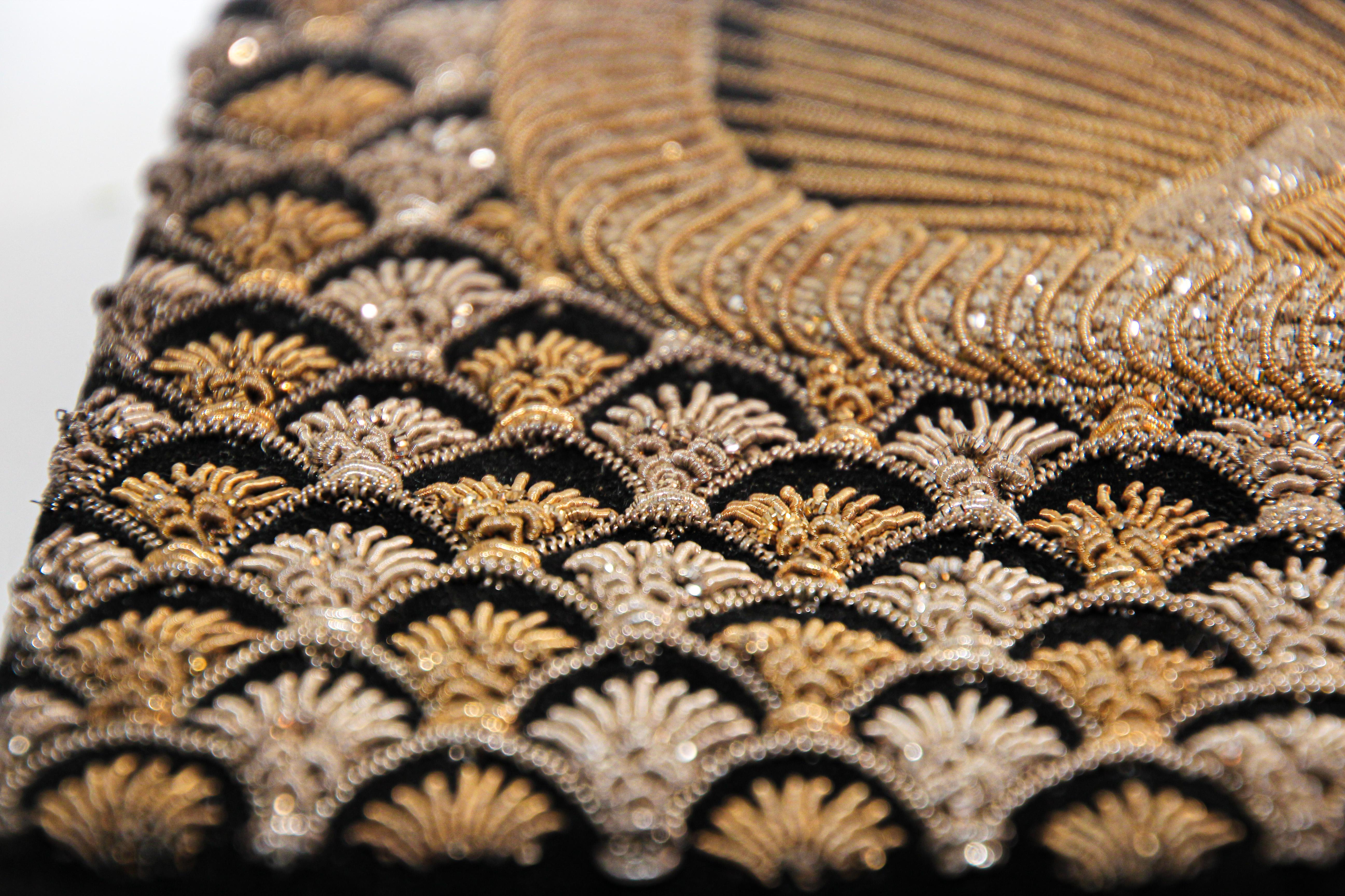 Black Velvet and Silk Embroidered 1960s Zardozi Zari Gemstone Clutch, India 8