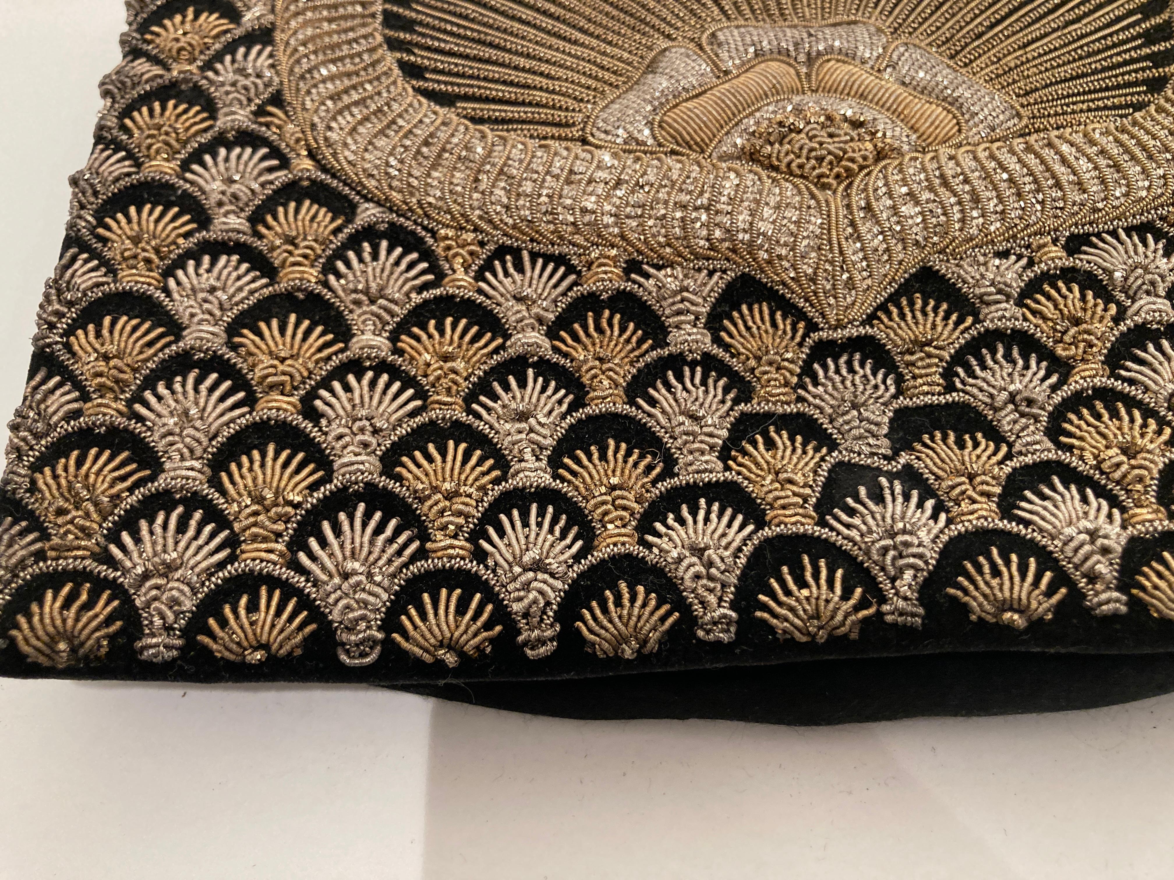 Black Velvet and Silk Embroidered 1960s Zardozi Zari Gemstone Clutch, India 14