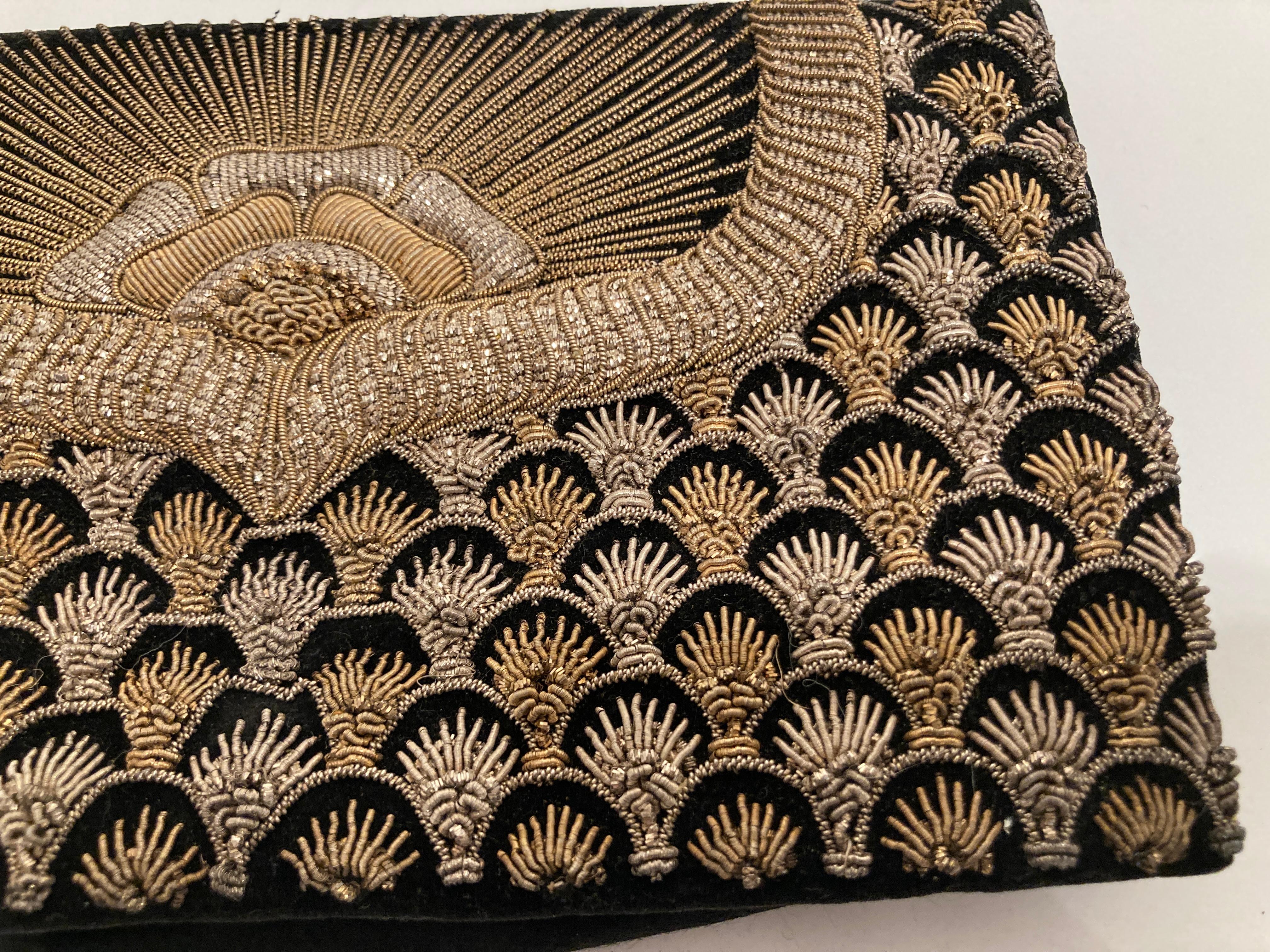 Black Velvet and Silk Embroidered 1960s Zardozi Zari Gemstone Clutch, India 16