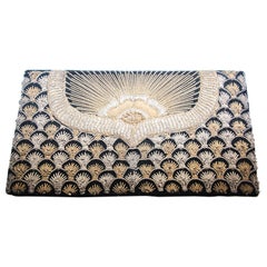 Retro Black Velvet and Silk Embroidered 1960s Zardozi Zari Gemstone Clutch, India