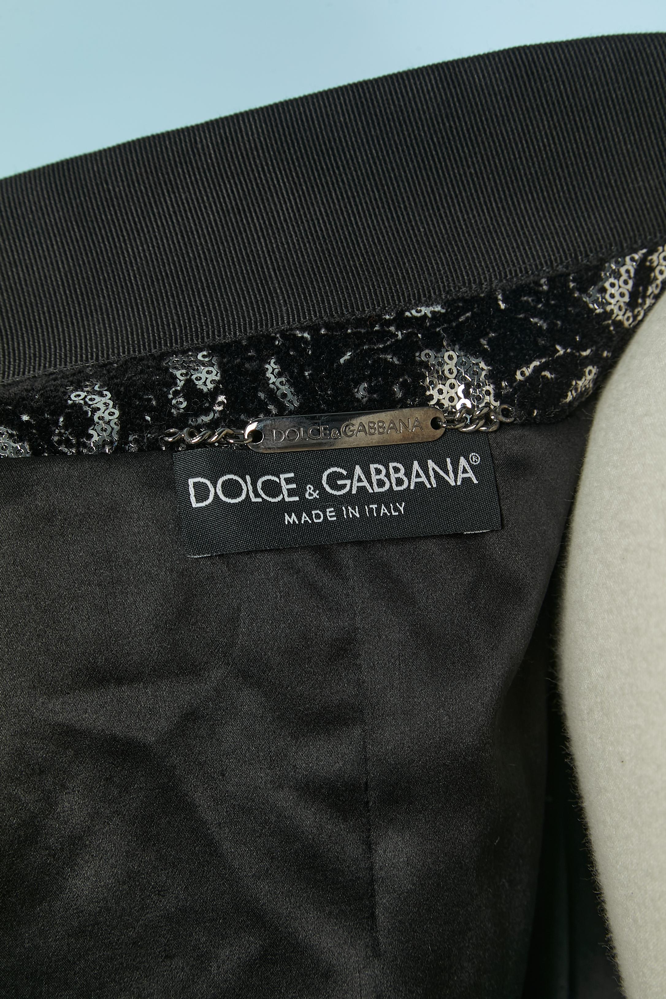 Black velvet and silver sequin sigle breasted jacket DOLCE & GABBANA For Sale 6