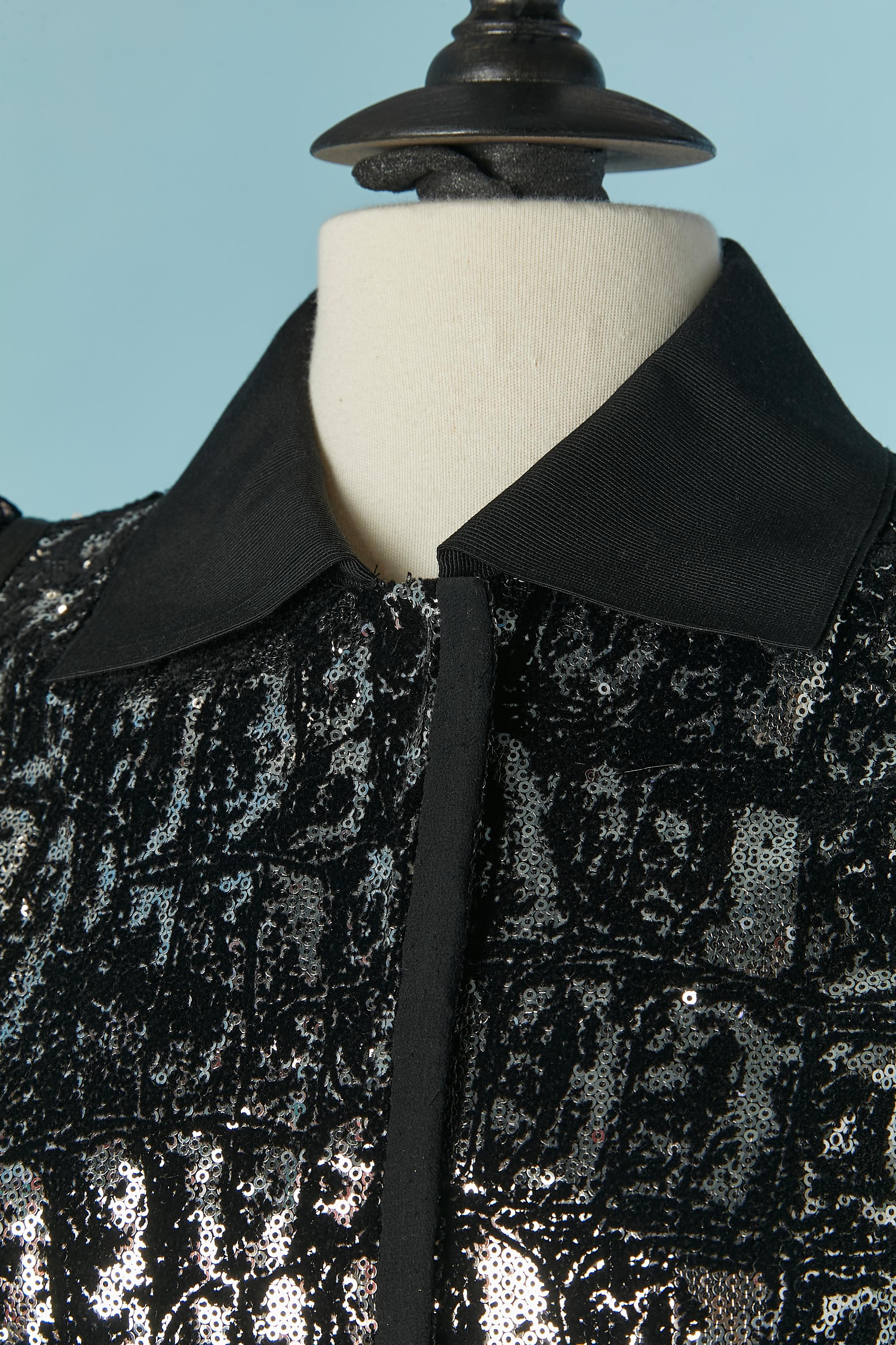 Black velvet and silver sequin sigle breasted jacket DOLCE & GABBANA In Excellent Condition For Sale In Saint-Ouen-Sur-Seine, FR