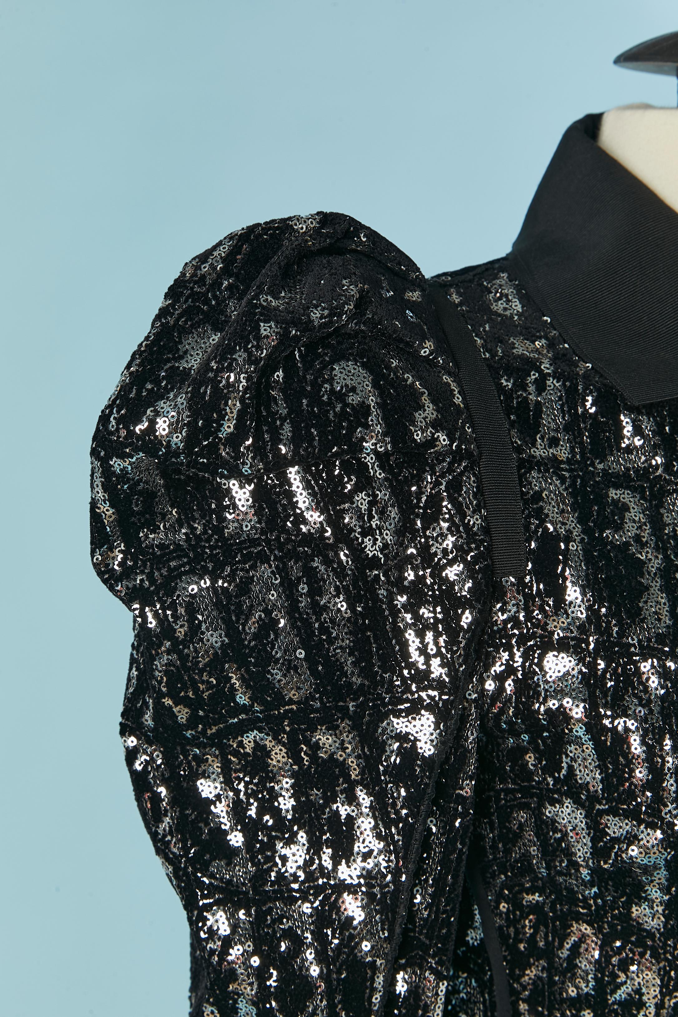 Black velvet and silver sequin sigle breasted jacket DOLCE & GABBANA For Sale 2