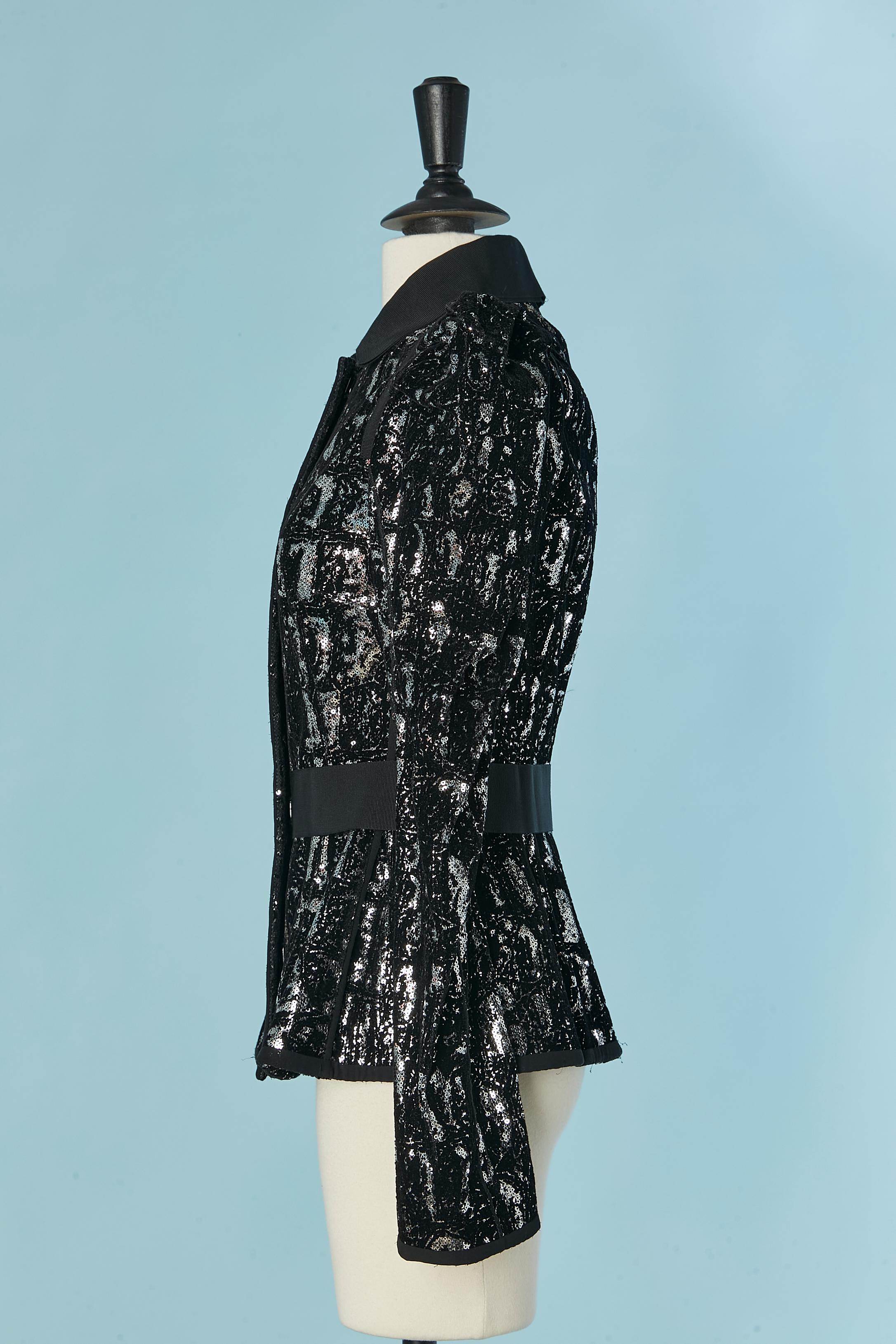 Black velvet and silver sequin sigle breasted jacket DOLCE & GABBANA For Sale 3
