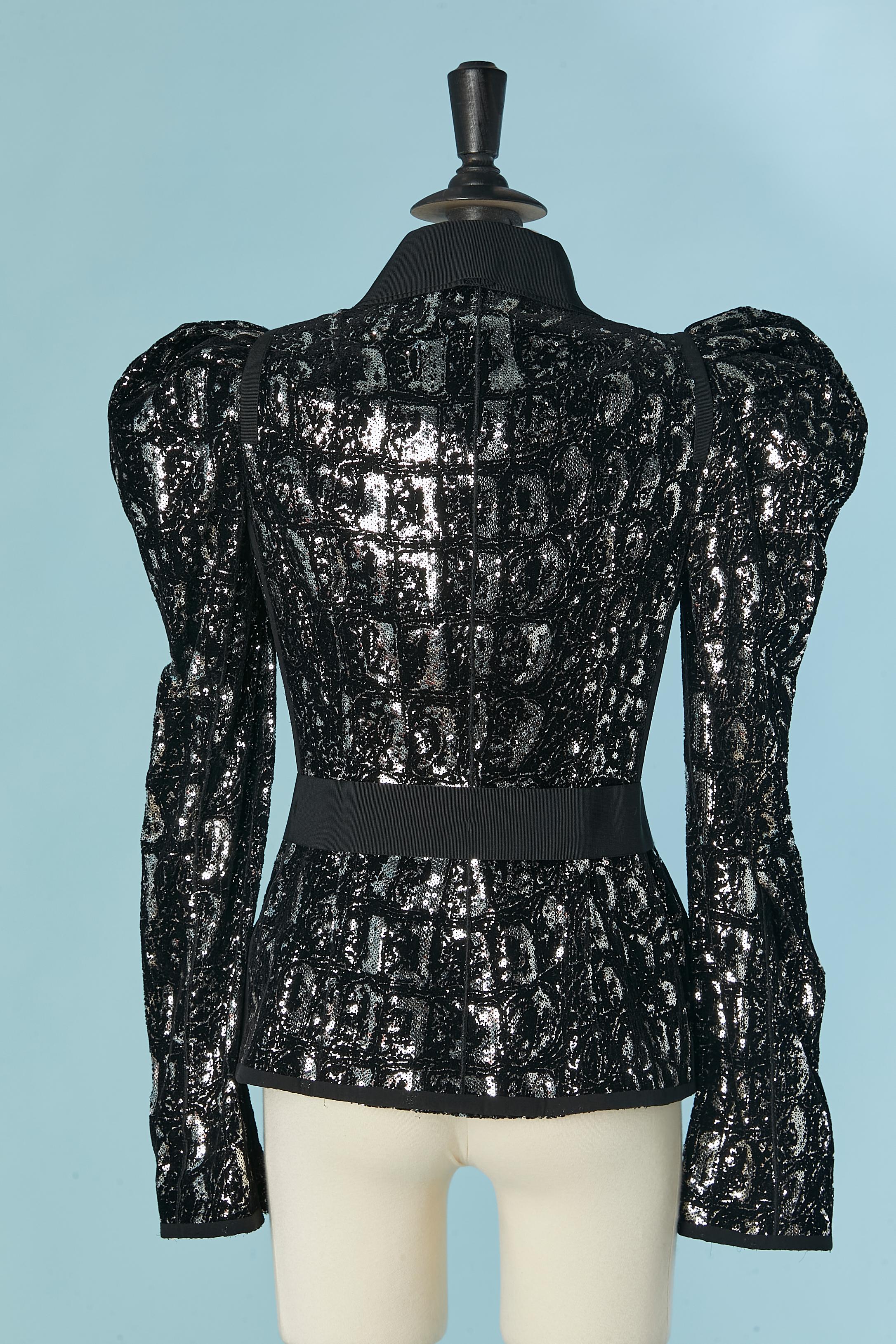 Black velvet and silver sequin sigle breasted jacket DOLCE & GABBANA For Sale 4