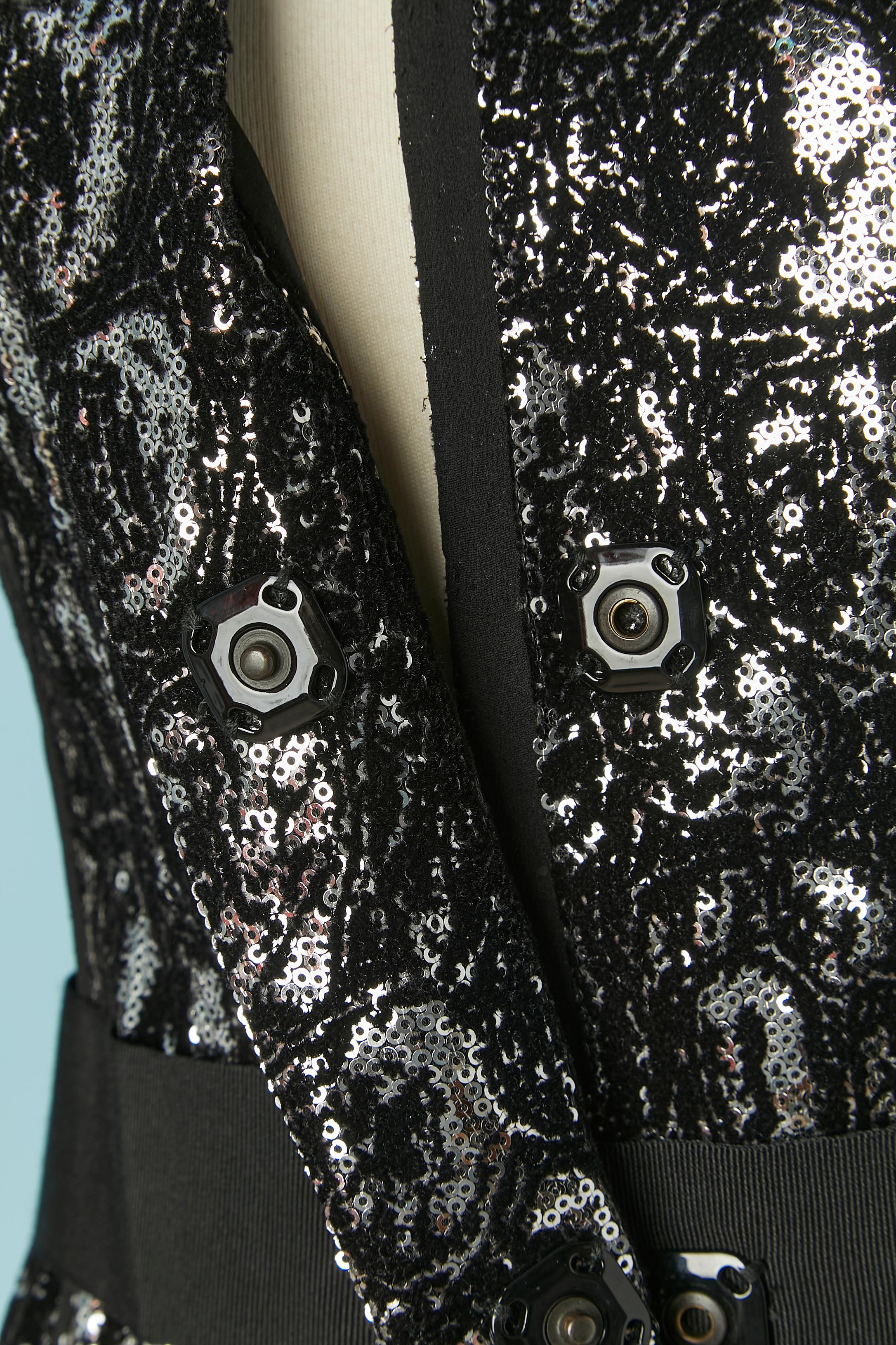 Black velvet and silver sequin sigle breasted jacket DOLCE & GABBANA For Sale 5