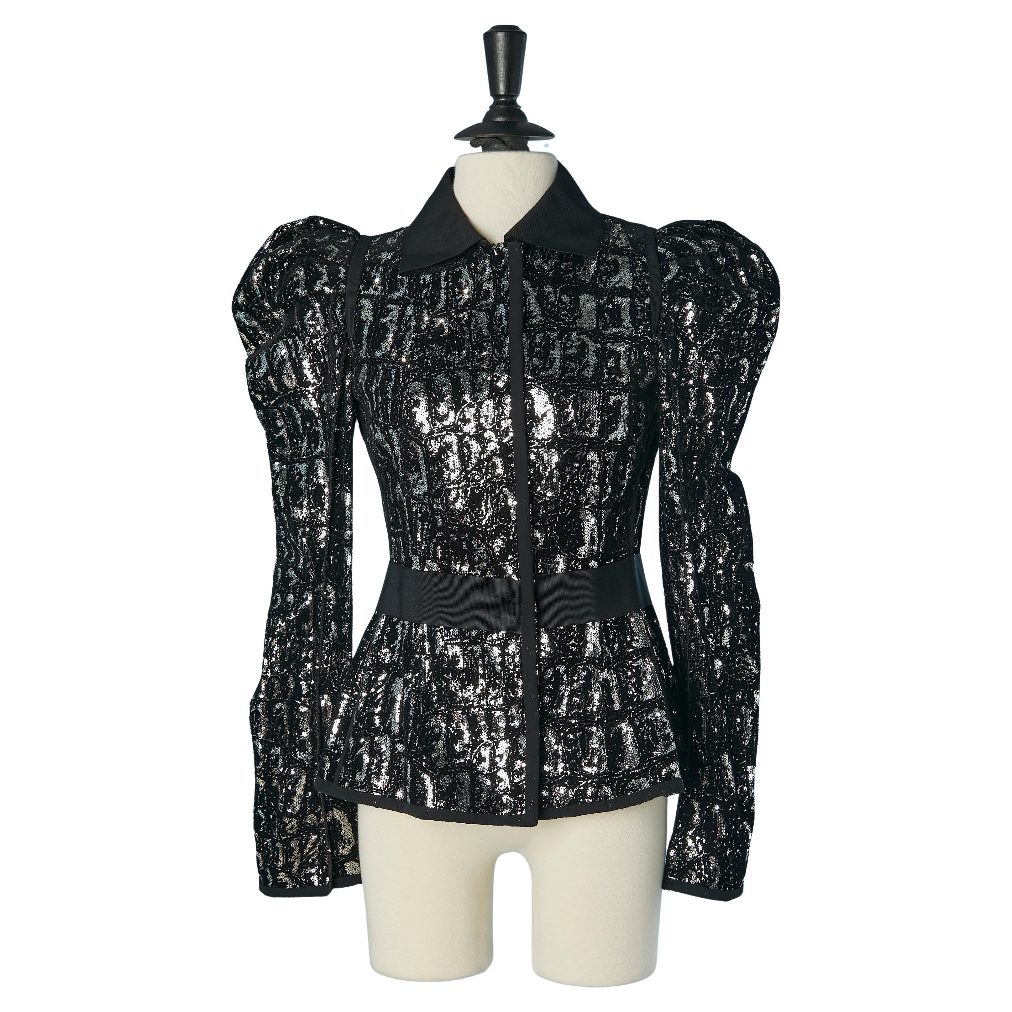 Black velvet and silver sequin sigle breasted jacket DOLCE & GABBANA For Sale