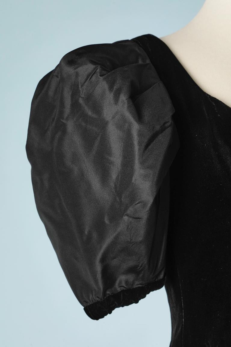 Women's Black velvet and taffetas cocktail dress with balloon sleeves Loris Azzaro For Sale