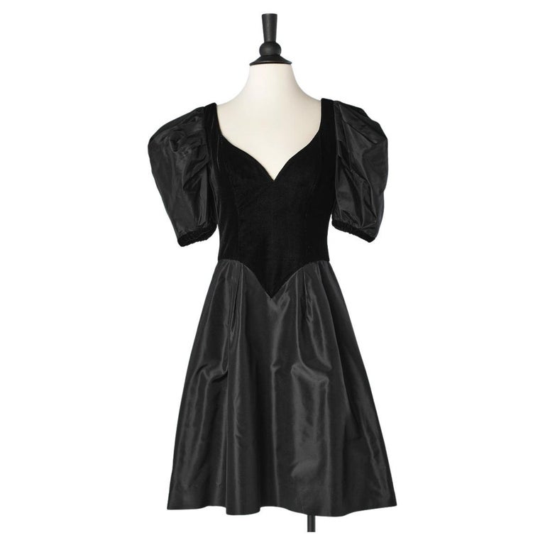 Black velvet and taffetas cocktail dress with balloon sleeves Loris Azzaro  For Sale at 1stDibs