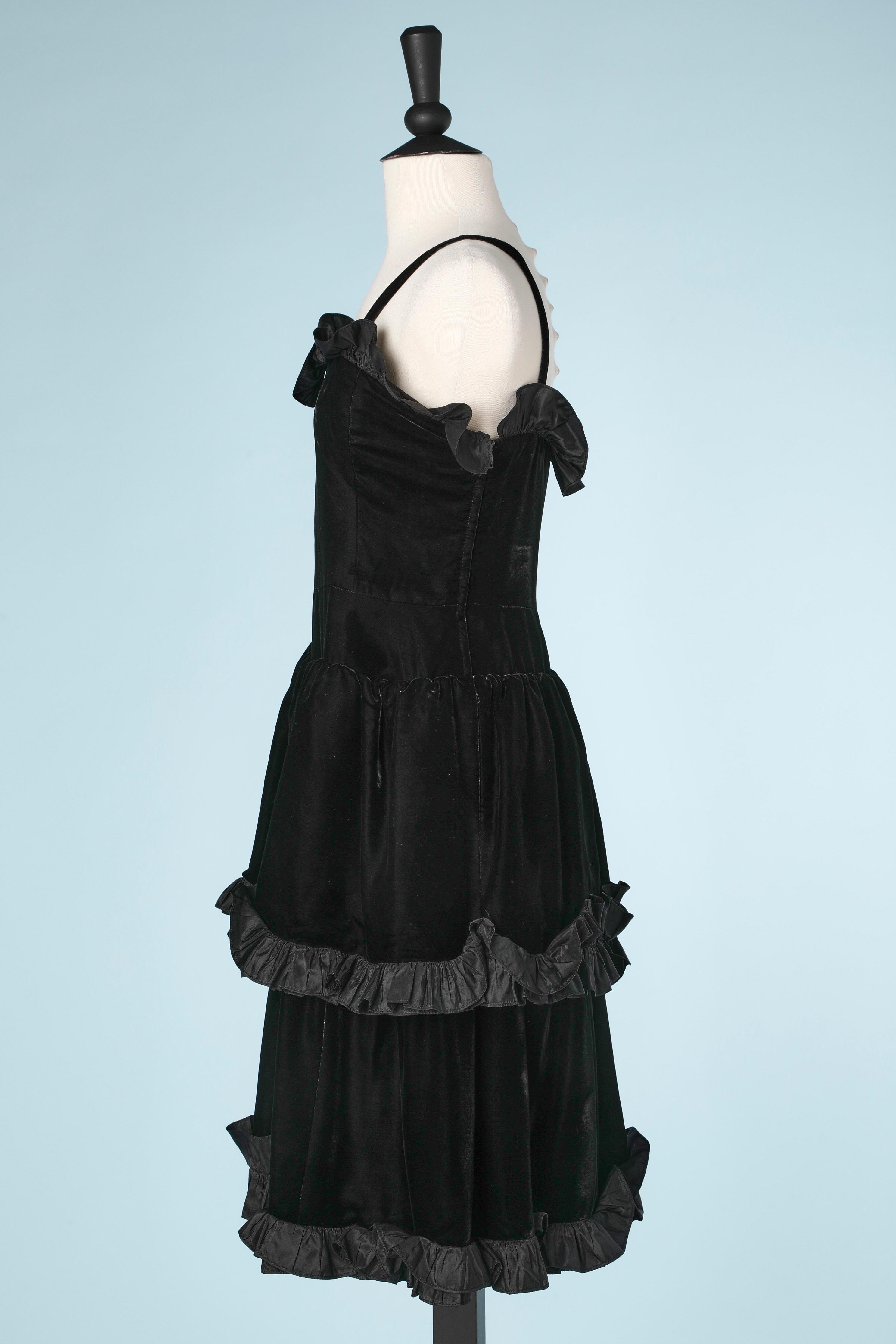 Women's Black velvet and  taffetas ruffles cocktail dress Saint Laurent Rive Gauche For Sale
