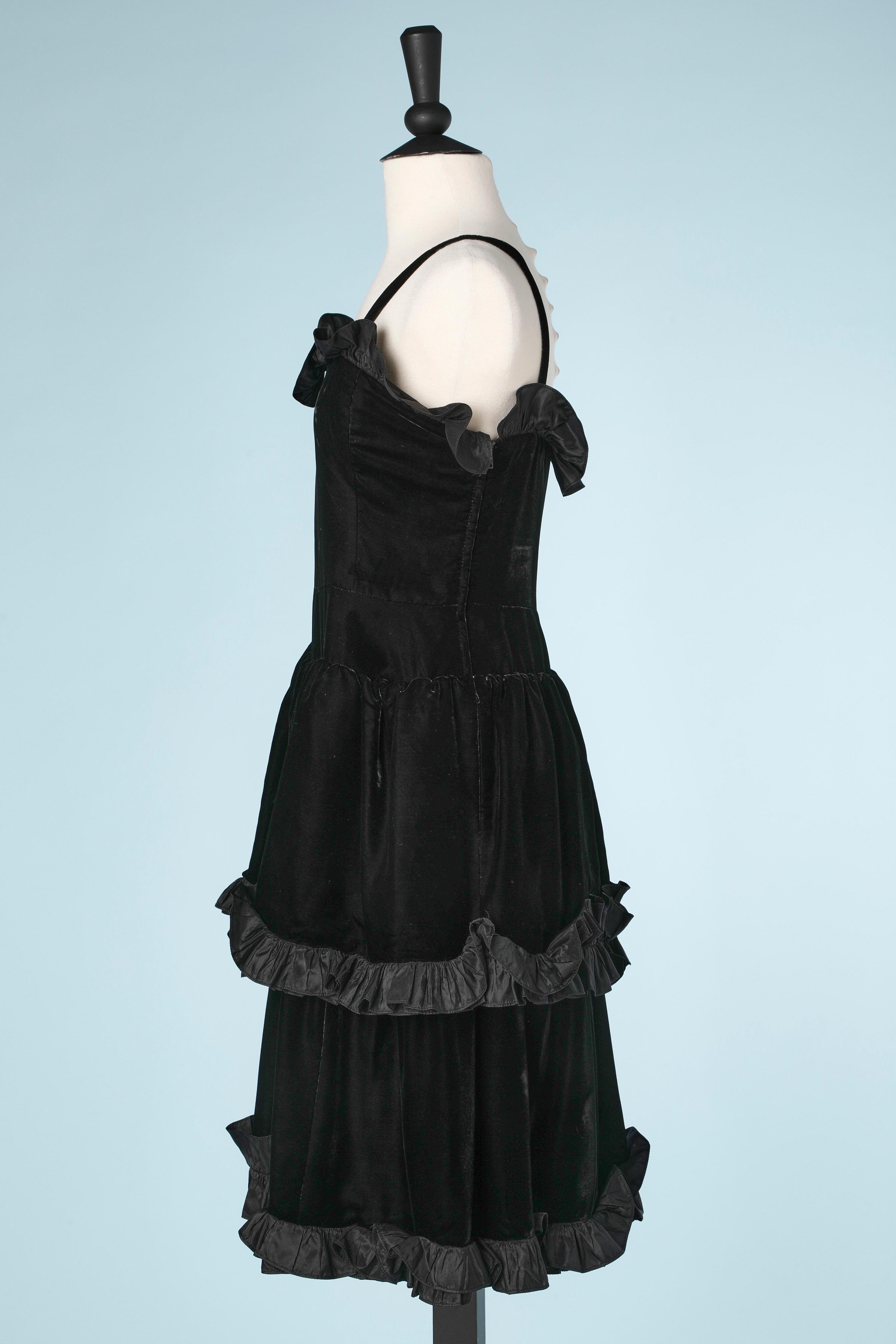 Women's Black velvet and  taffetas ruffles cocktail dress Saint Laurent Rive Gauche  For Sale