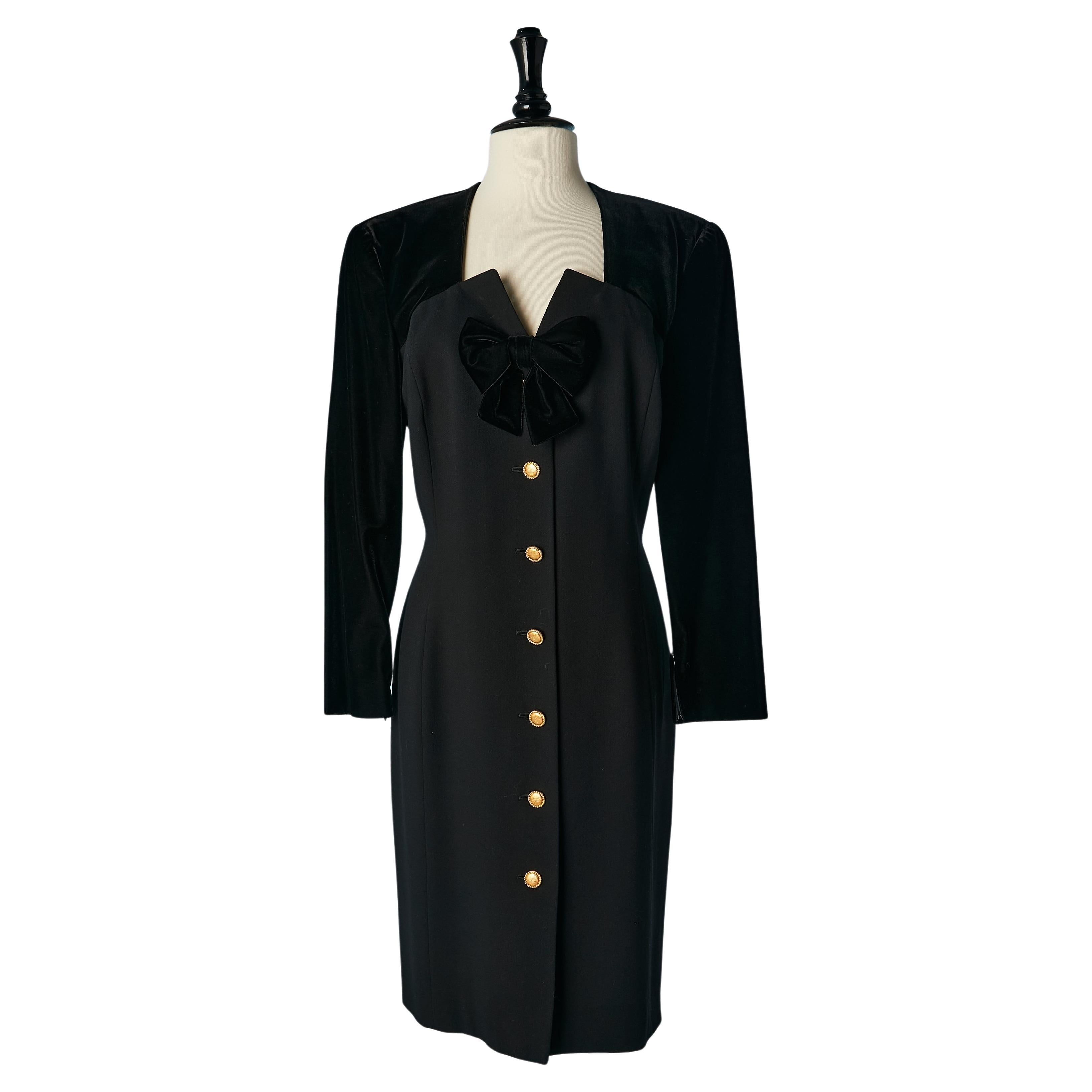 Schwarzes Cocktailkleid aus Samt und Wolle Escada Couture ca. 1980er Jahre im Angebot