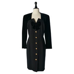 Robe de cocktail en velours noir et laine Escada Couture Circa 1980's