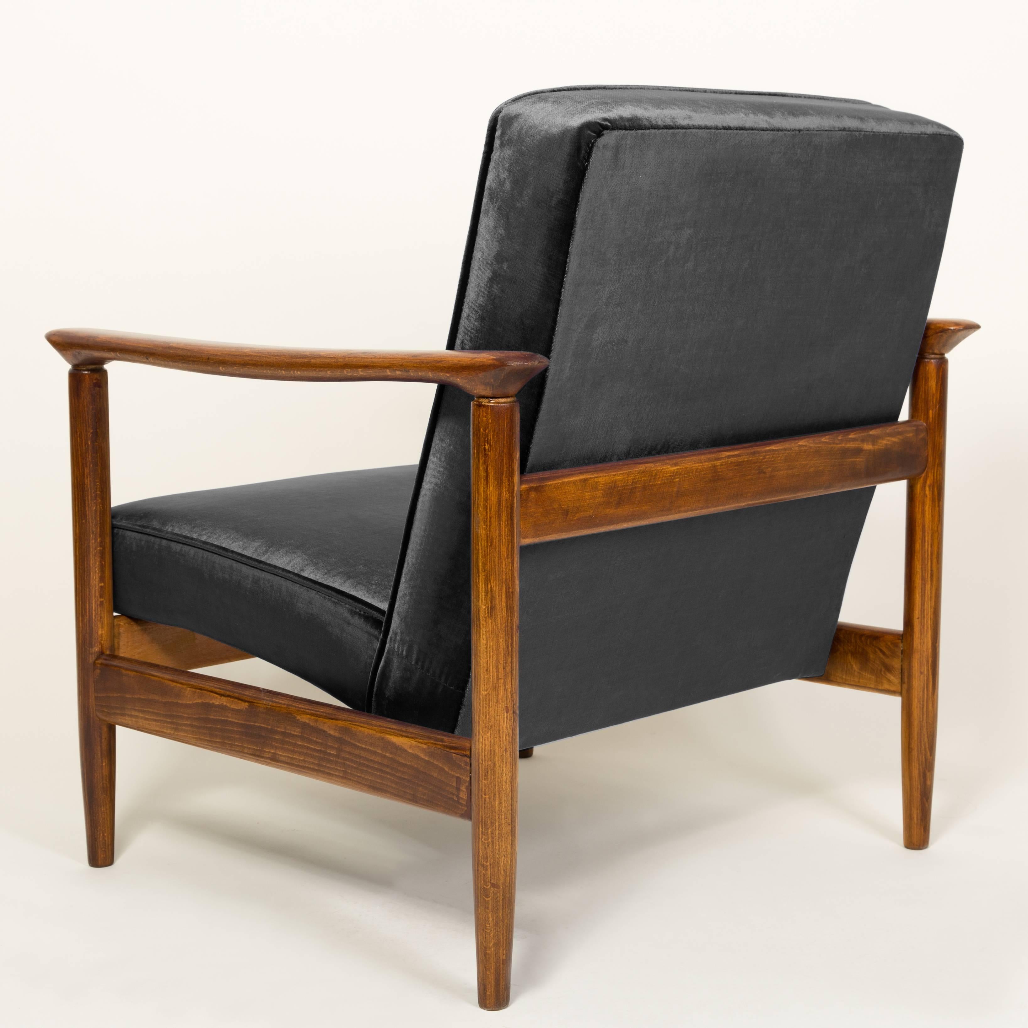 Mid-Century Modern Black Velvet Armchair, Designed by Edmund Homa, 1960s For Sale