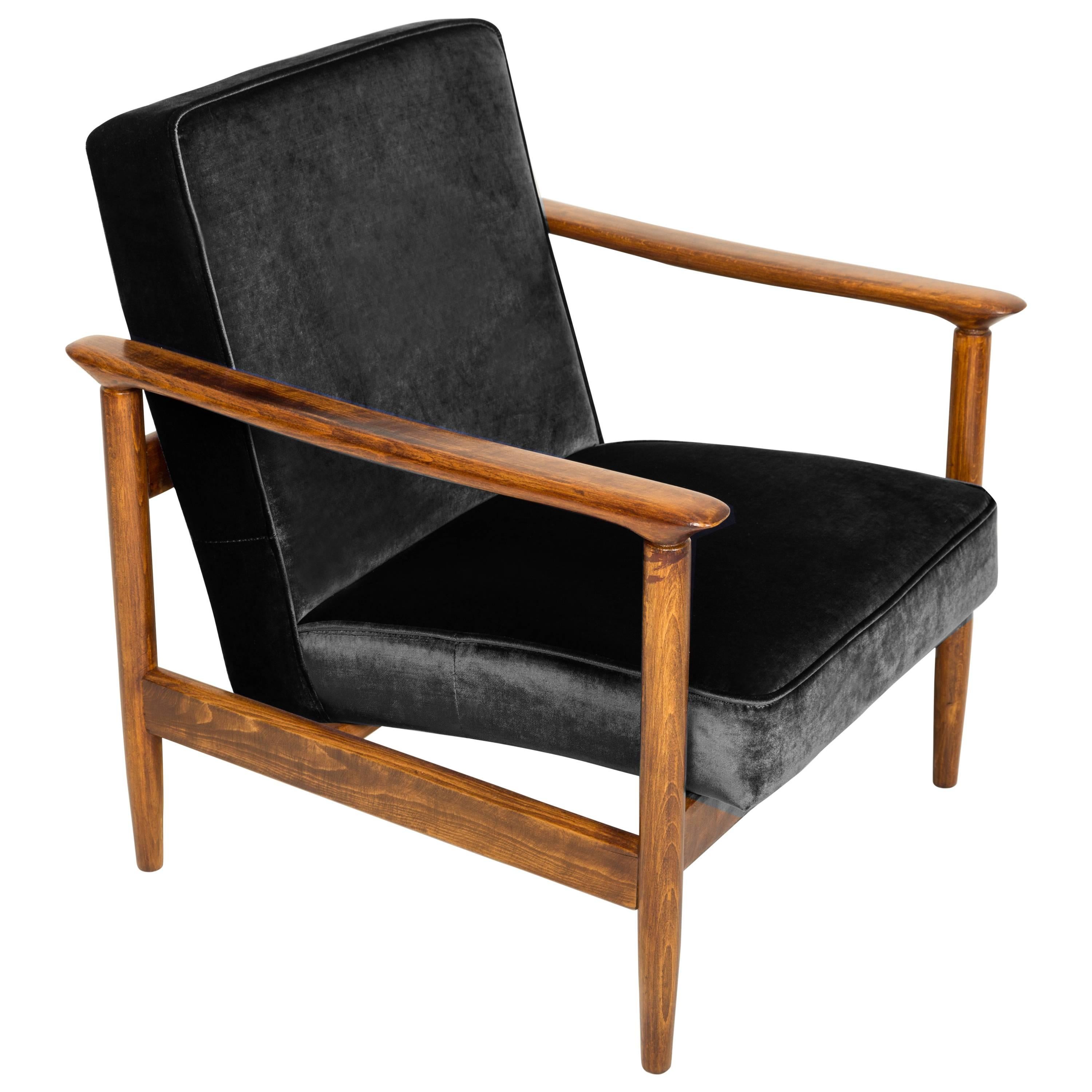 Black Velvet Armchair, Designed by Edmund Homa, 1960s For Sale