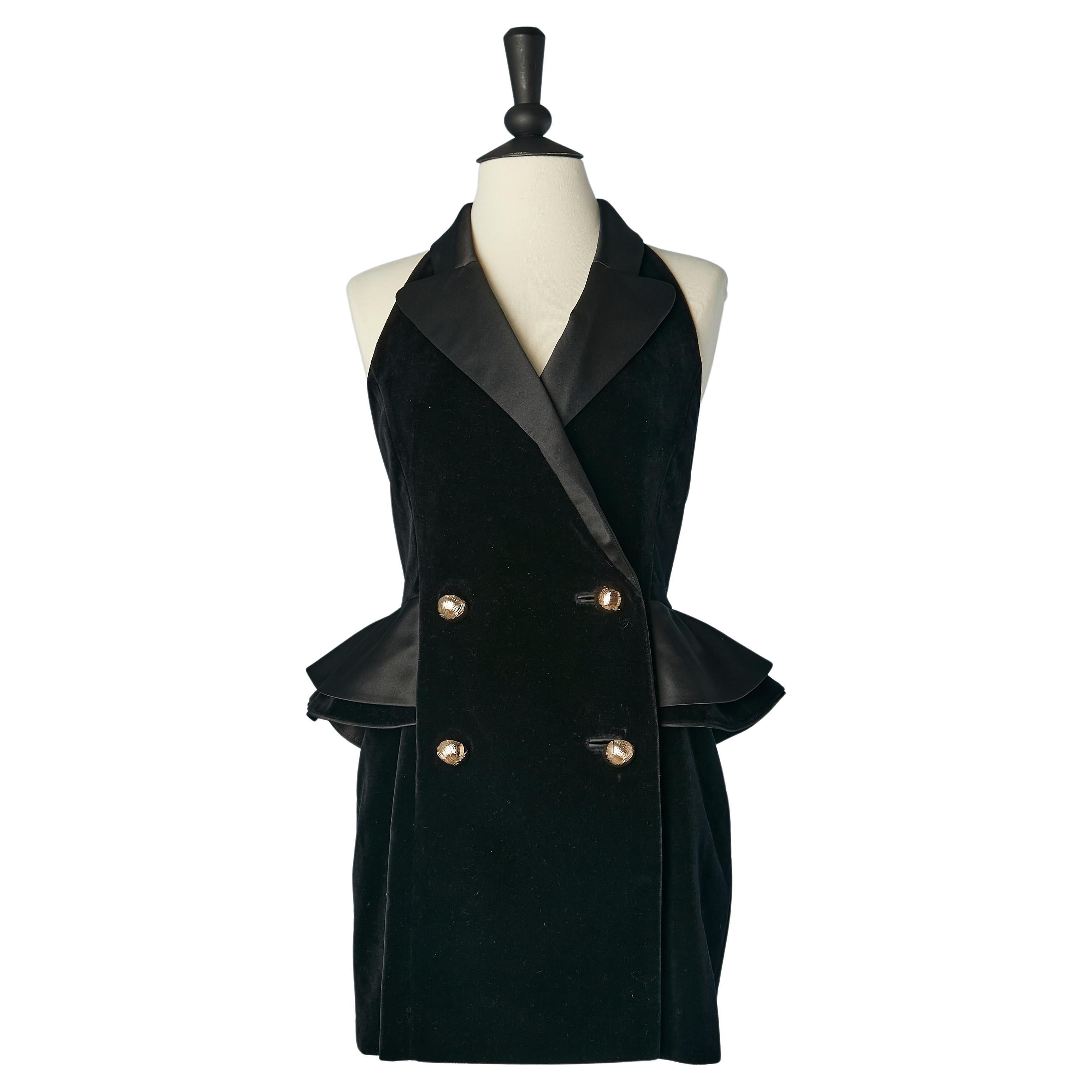 Black velvet backless tuxedo cocktail dress Marianna Senchina New with tag For Sale