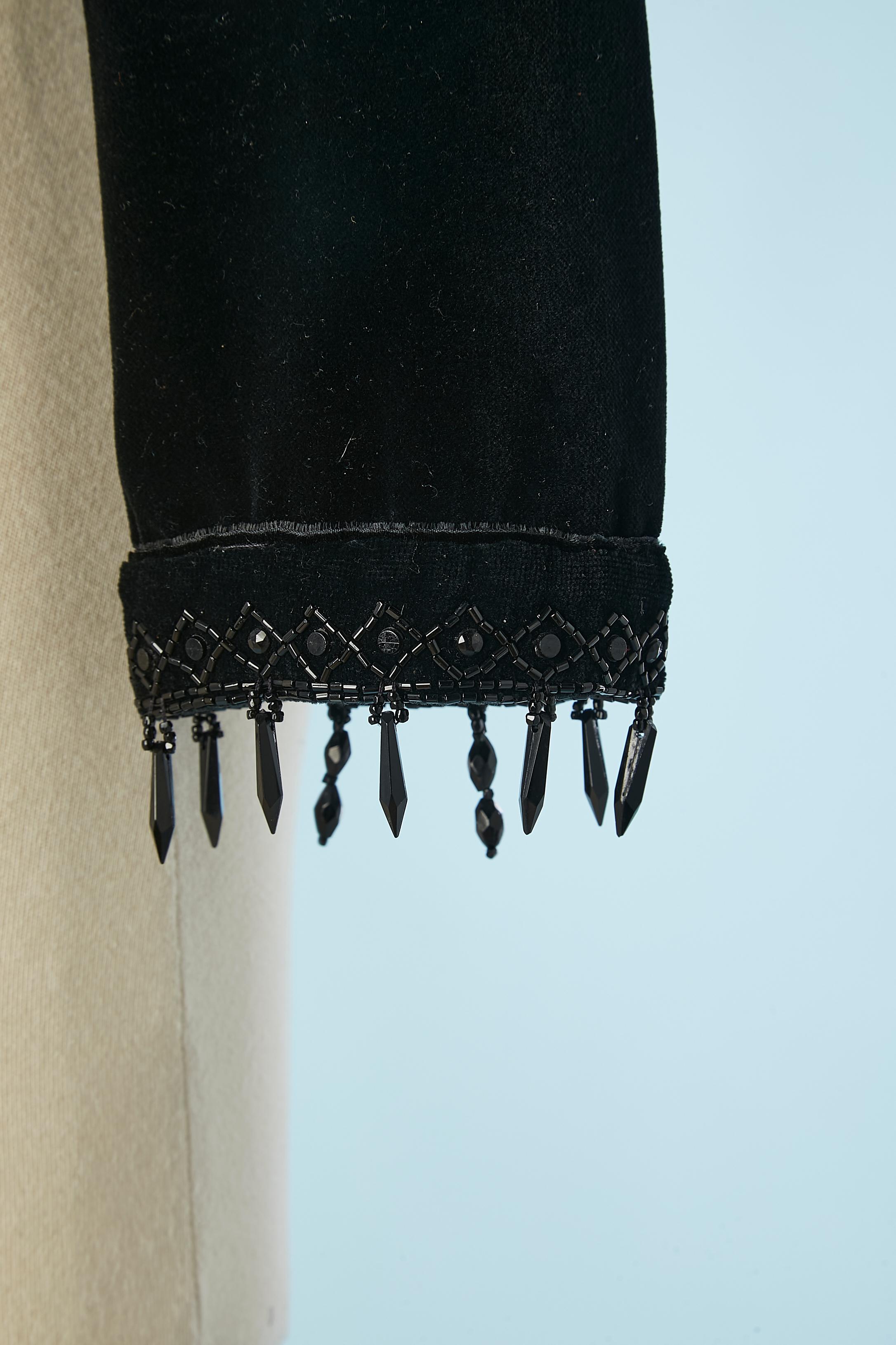 Women's Black velvet boléro with black beads edge Diamant Noir Circa 1980's  For Sale