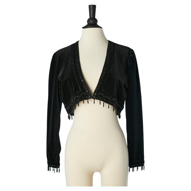 Black velvet boléro with black beads edge Diamant Noir Circa 1980's