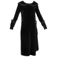 Vintage Black Velvet Bonwit Teller Modesty Ladies' Maid Art Deco Day Dress - S, 1930s