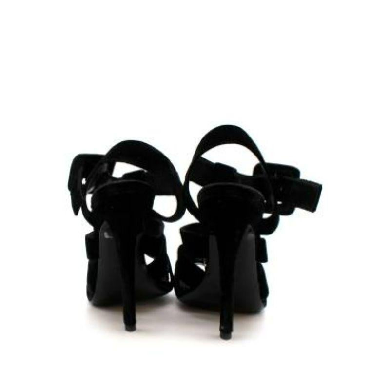 Black Velvet Caged Heeled Sandals In Good Condition For Sale In London, GB