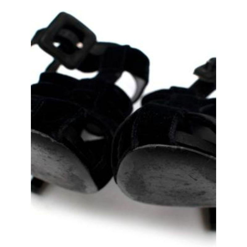Black Velvet Caged Heeled Sandals For Sale 2