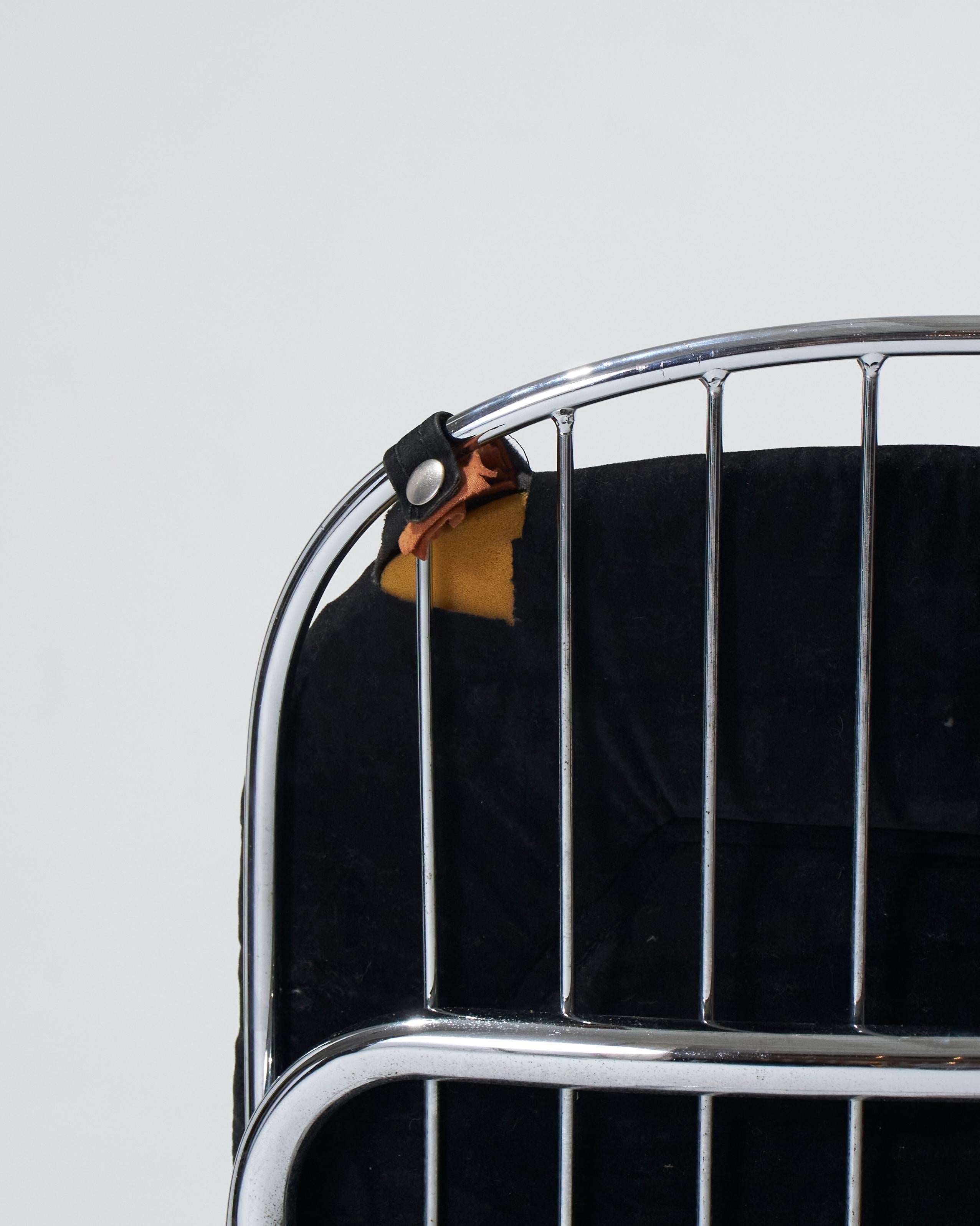 Black velvet chair with tubular chrome base by Gastone Rinaldi, 1970s For Sale 5