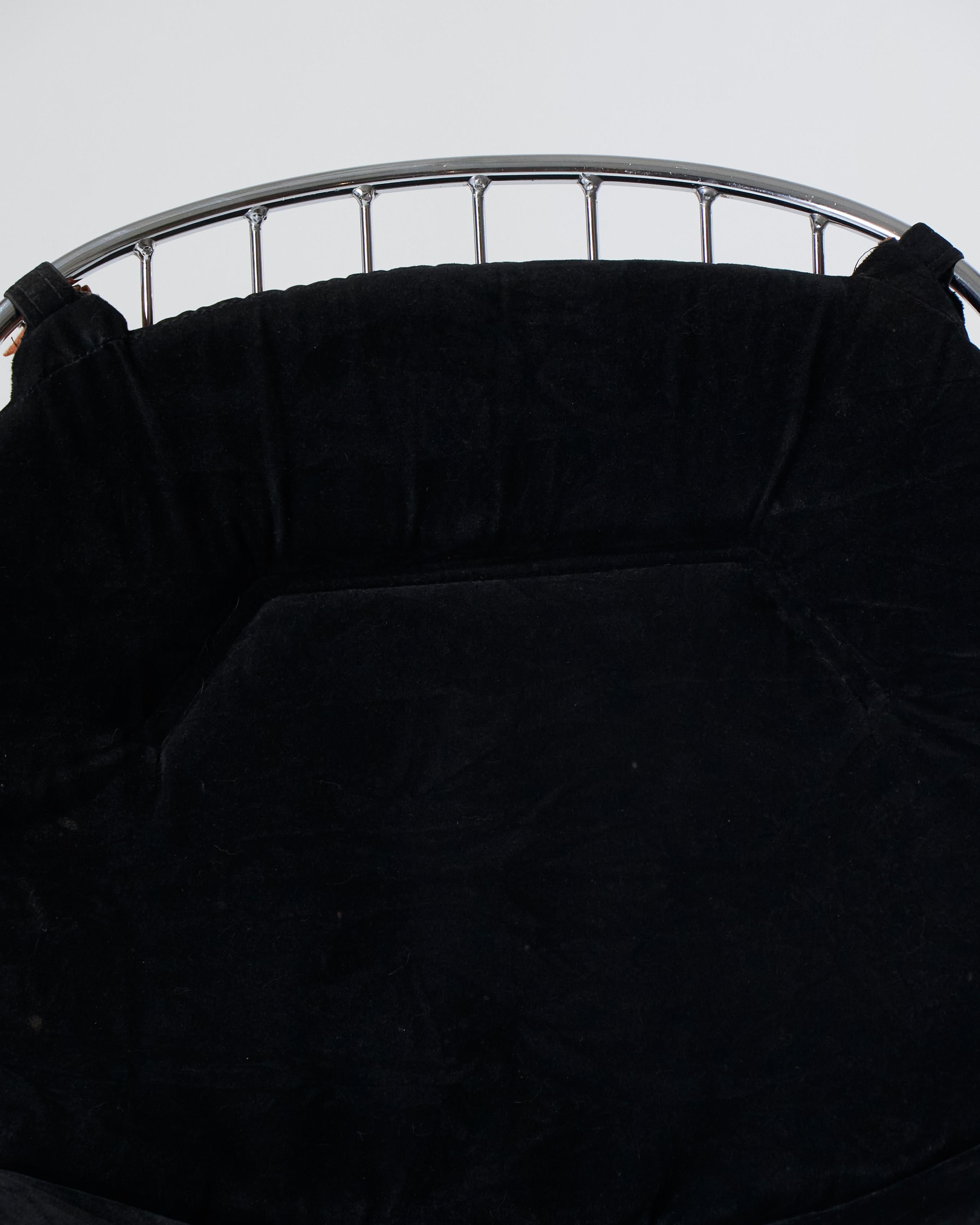 Black velvet chair with tubular chrome base by Gastone Rinaldi, 1970s For Sale 10